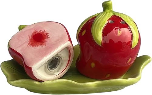 Miniatura 2 de Juego de 2 saleros y pimenteros de frutas de cerámica, recipientes de almacenamiento para dispensadores de especias, fresa