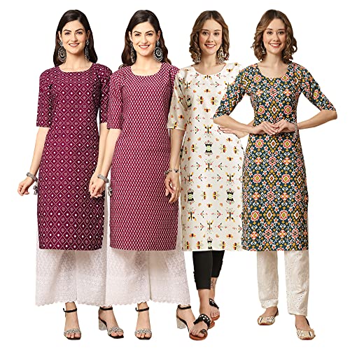 Image of Pinkmint Women's Crepe Digital Print Straight Kurta [Pack of 4]
