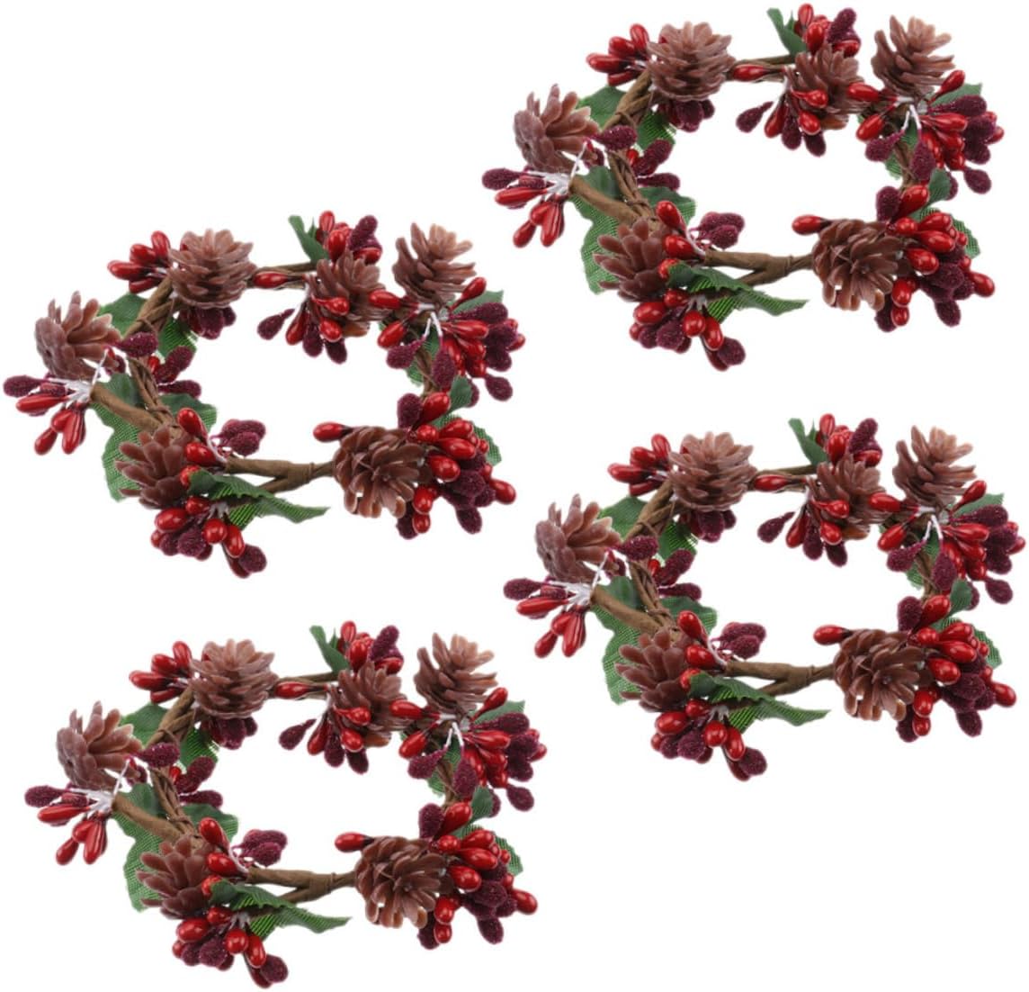 STOBAZA 20pcs Holiday Candle Rings Pine Cones and Berries Festive Wreaths for Christmas Centerpieces Decorative Faux Pine Decor for Tables and Parties