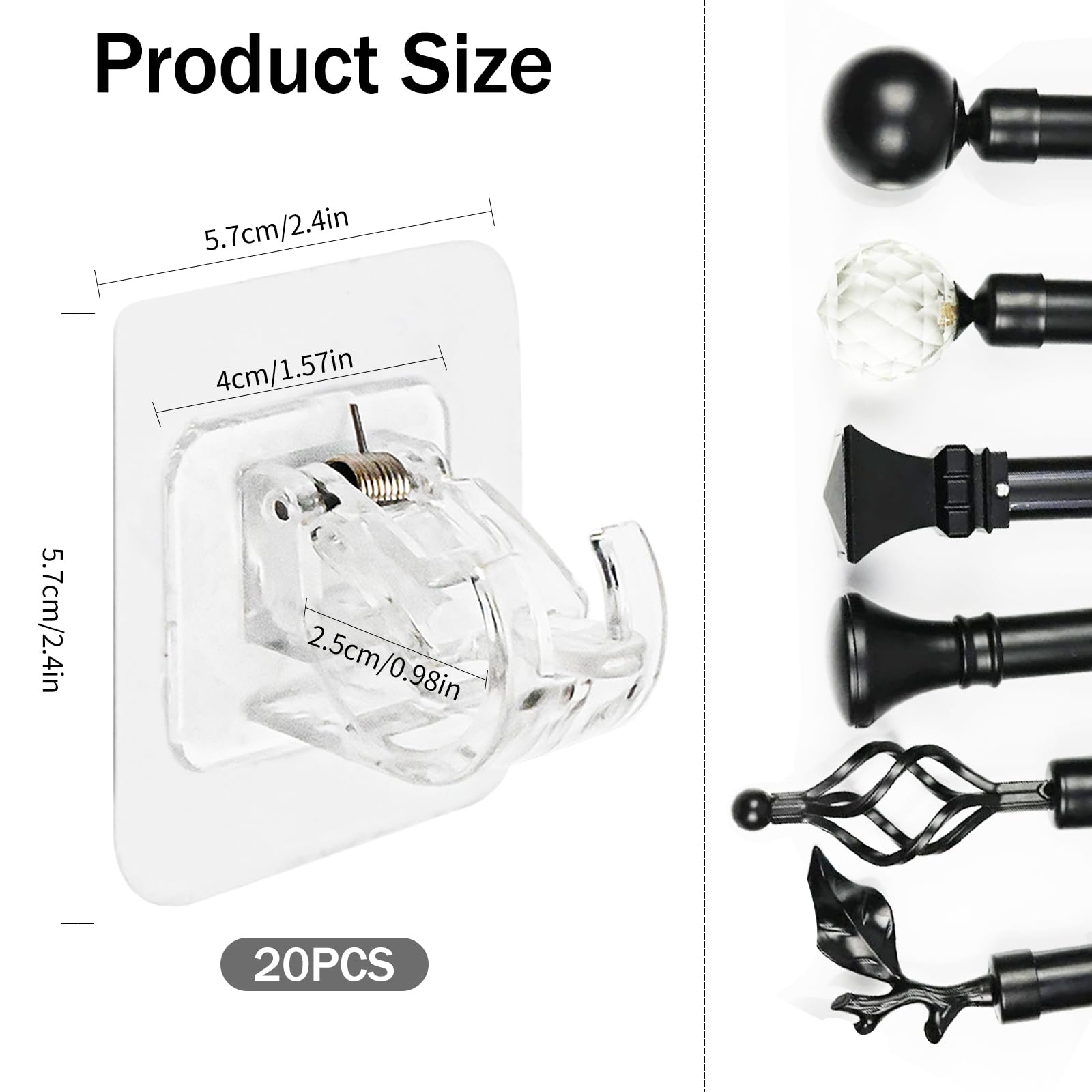 20 Ganci Adesivi Per Tende Trasparenti - Senza Bucare Pareti | Per Casa, Bagno E Hotel - Foto 3