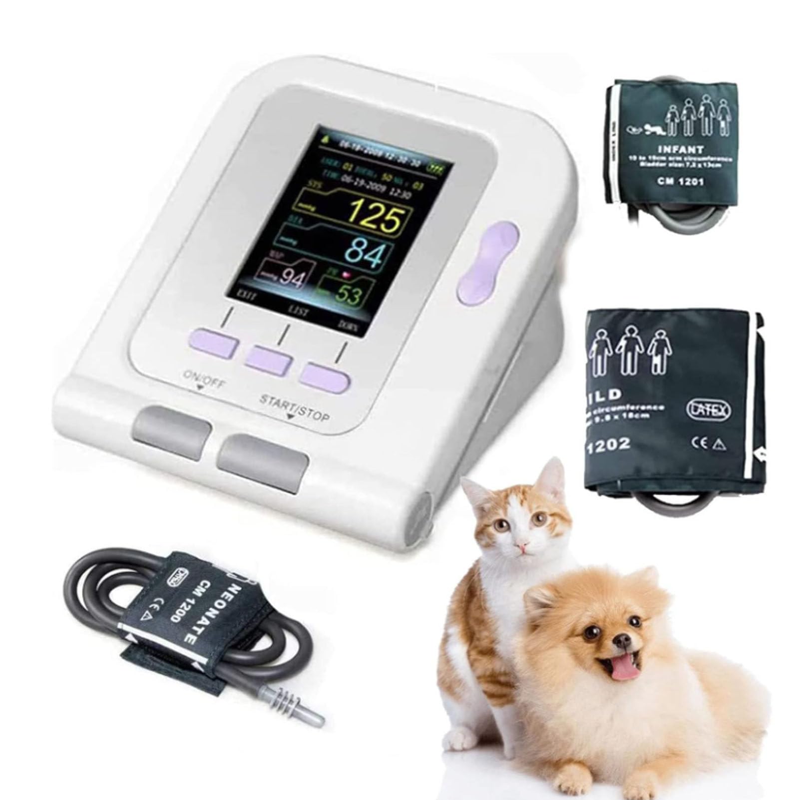 Tensiómetro Veterinario electrónico Digital, tensiómetro Veterinario con Brazalete de 3 brazaletes, Equipo Veterinario de Escritorio para el Cuidado de Perros, Gatos y Mascotas, pa
