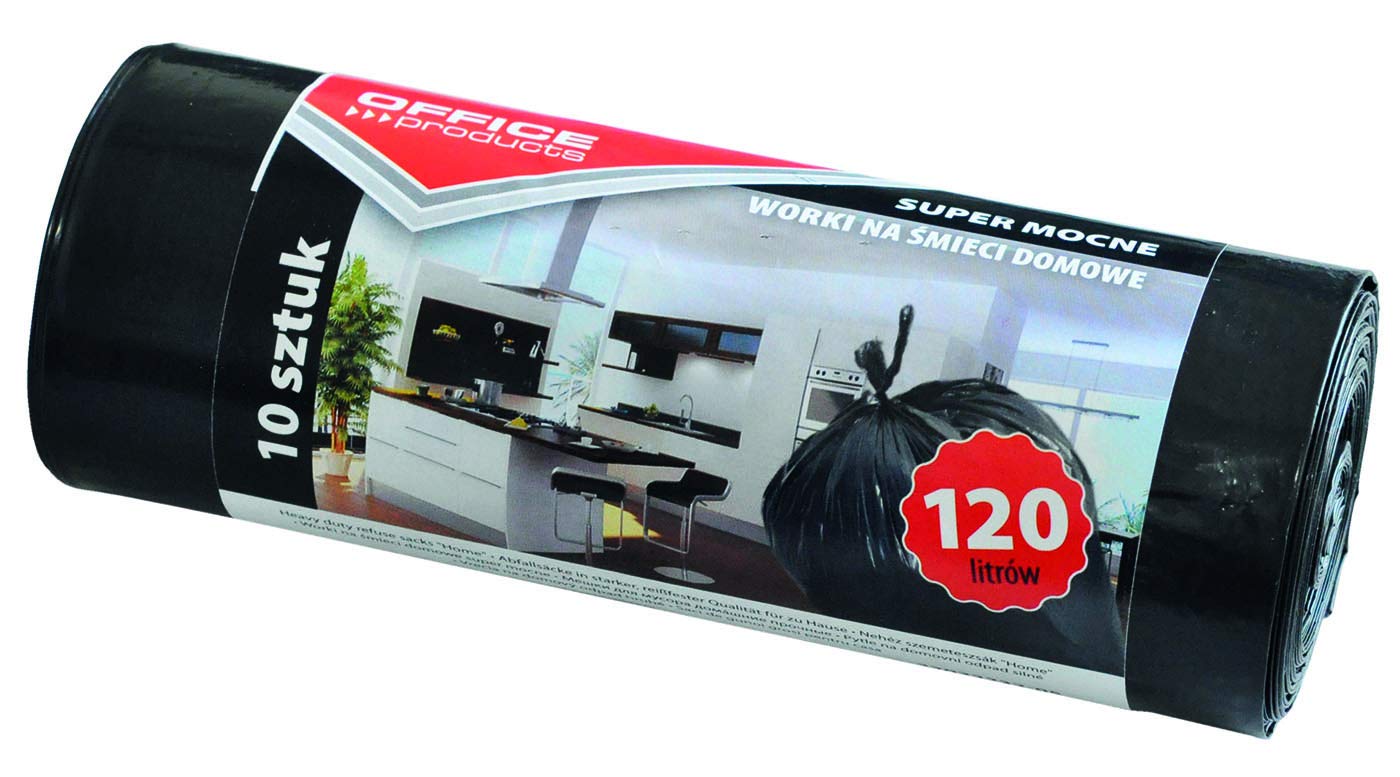Office Products 22022232-05 - Bolsas de Basura de 120 L, 10 Unidades, LDPE extrafuerte, Bolsas de Basura para residuos domésticos para Oficina, Color: Negro, Grosor de la película: 24 μm