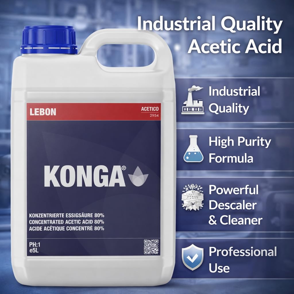 Konga Acido acetico di qualità industriale | decalcificante e detergente ad alta purezza | Rimuove forti depositi di calcare e minerali | Per apparecchiature commerciali, caldaie e impianti