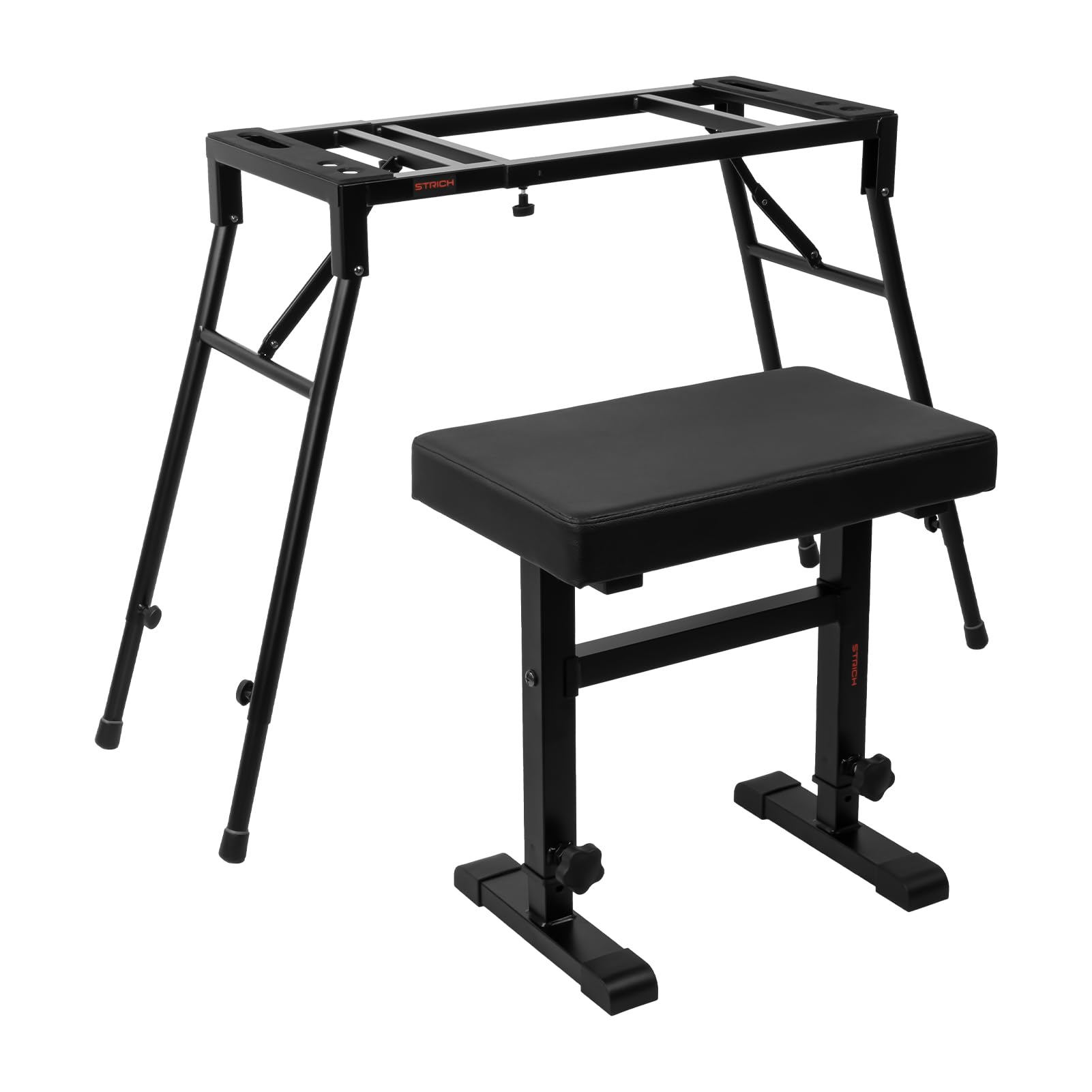STRICH Set di supporto e panca pieghevole per tastiera e pianoforte digitale, portatile, per pianoforti elettrici a 54-88 tasti e panca regolabile per pianoforte, sedile per tastiera musicale, sedia