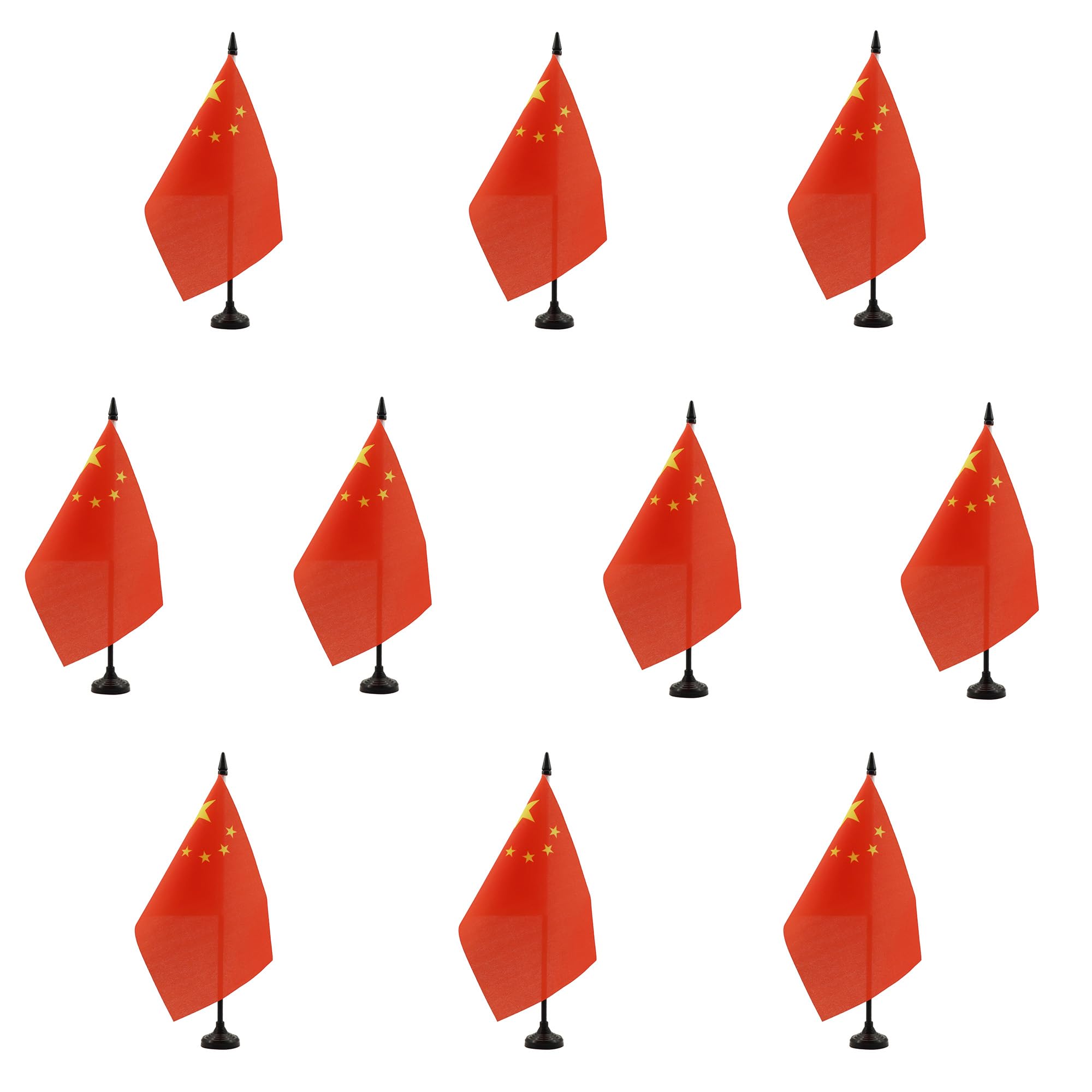 AZ FLAG - Set of 10 China Table Flag 5'' x 8'' - 10 Small Chinese Office Flags 100% Polyester 21 x 14 cm - Mini Desk Flag with 10'' Pole and Black Plastic Base