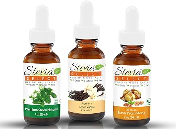 Stevia Drops Butter Pecan, Plain, Vanilla Stevia Select Keto Coffee Sugar-Free Stevia Flavors Bundle 3 Pack