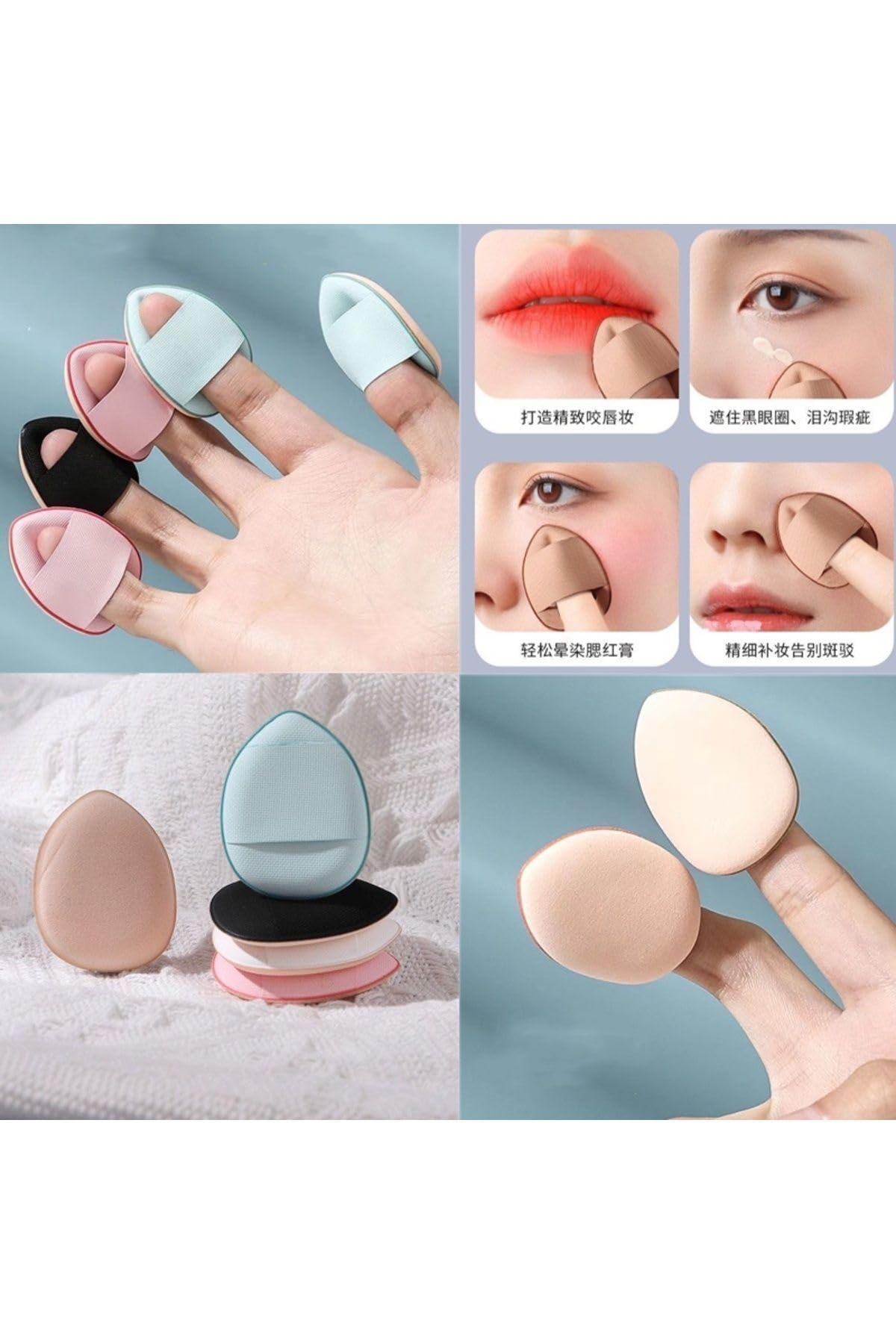 True Fresh Mini Kozmetik Puf Parmak Yüz Makyaj Sünger Kuru Islak Bez Süngeri Göz Altı Kapatıcı Concealer Pembe