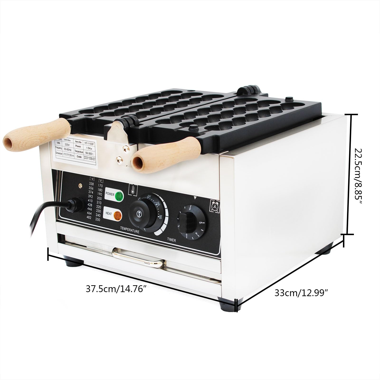 1500W Edelstahl Kommerzielle Waffelbissen Elektrisch Bubble Waffle Maker Machine,für die Herstellung von Pfannkuchen, Muffins und Waffeln in Schnellrestaurants, Teerestaurants, Bäckereien