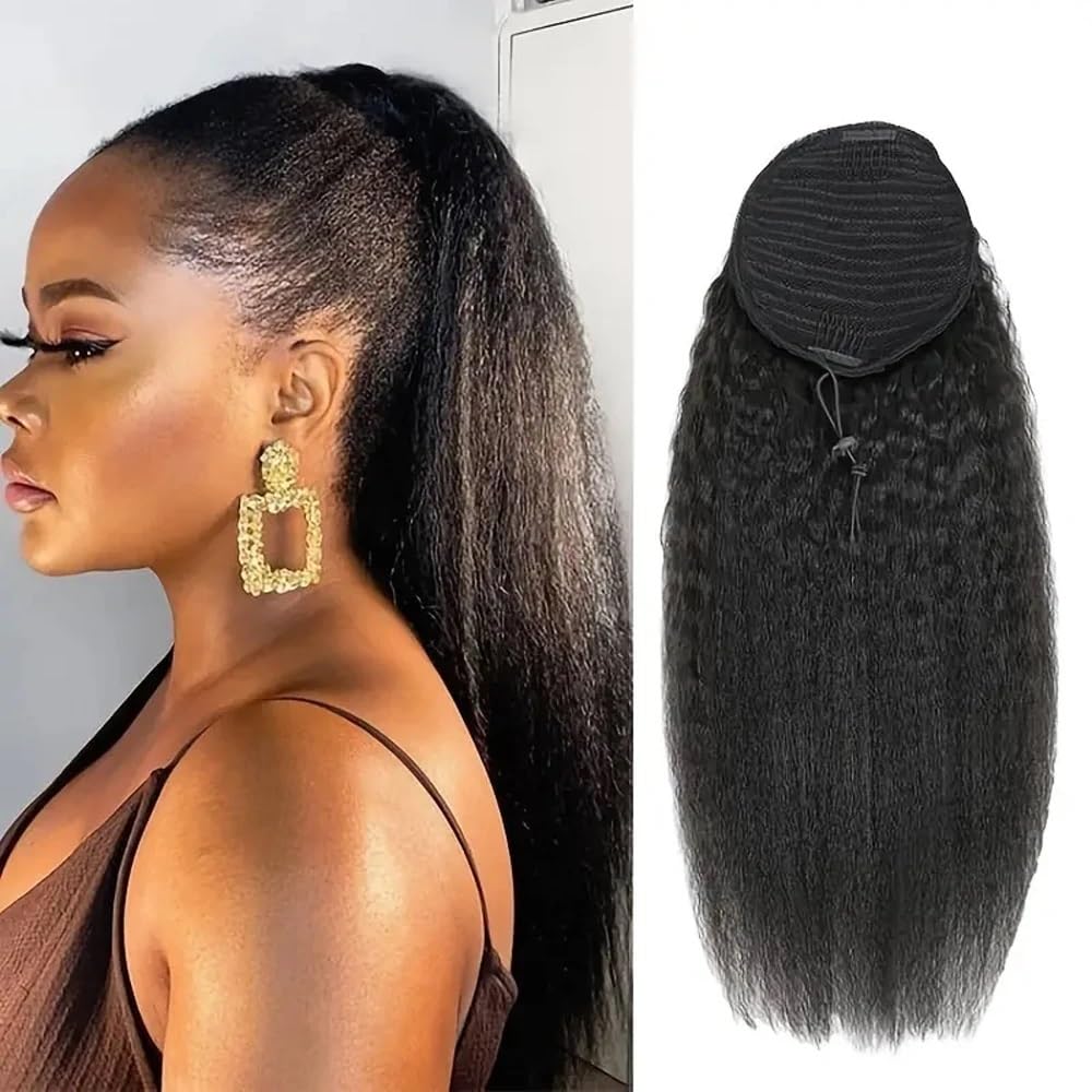 Ponytail do włosów z kręconymi włosami w kucyk ze sznurkiem, treski z ludzkich włosów dla kobiet, naturalna czerń, 100 g/sztuka kucyk przedłużenie (20 cali)