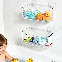 Eunion Bath Toy Storage 2-Pack: No-Drill Quick-Dry Bathtub Toy Organizer, Shower Caddy Holder, Drainable Clear White Baskets