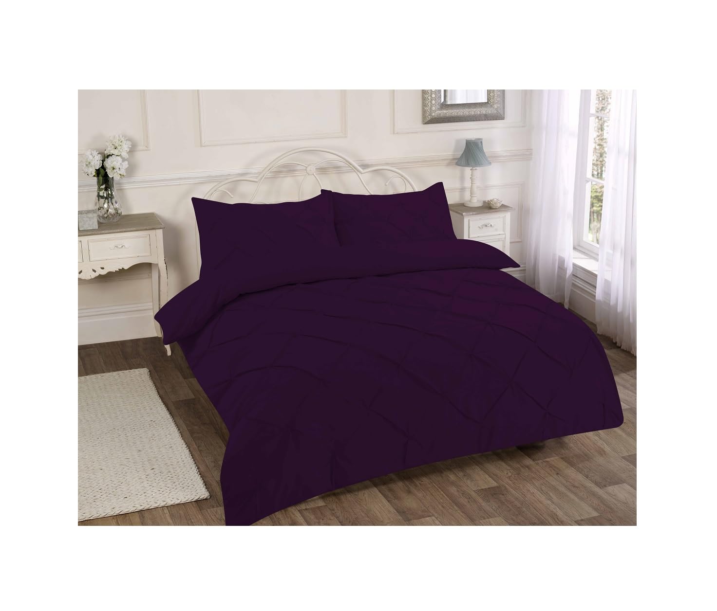 Premium Pintuck Pleat Bedding Cover Set Hotel Quality Bed Set with Pillowcase Brushed Fabric Comforter Pleat Pintuck Creased Duvet Set (Single, Black)