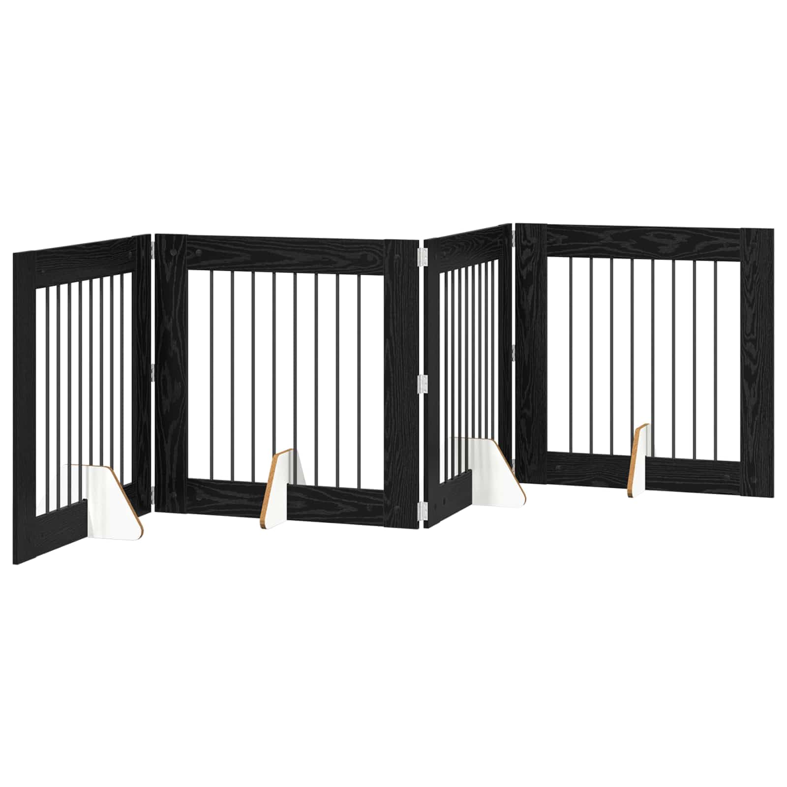 Portería para perros con soporte de madera de roble negro, 80 x 80 cm, plegable y portátil, 4 piezas de rejilla para barrera interior, protección y alojamiento seguro de cachorros y perros