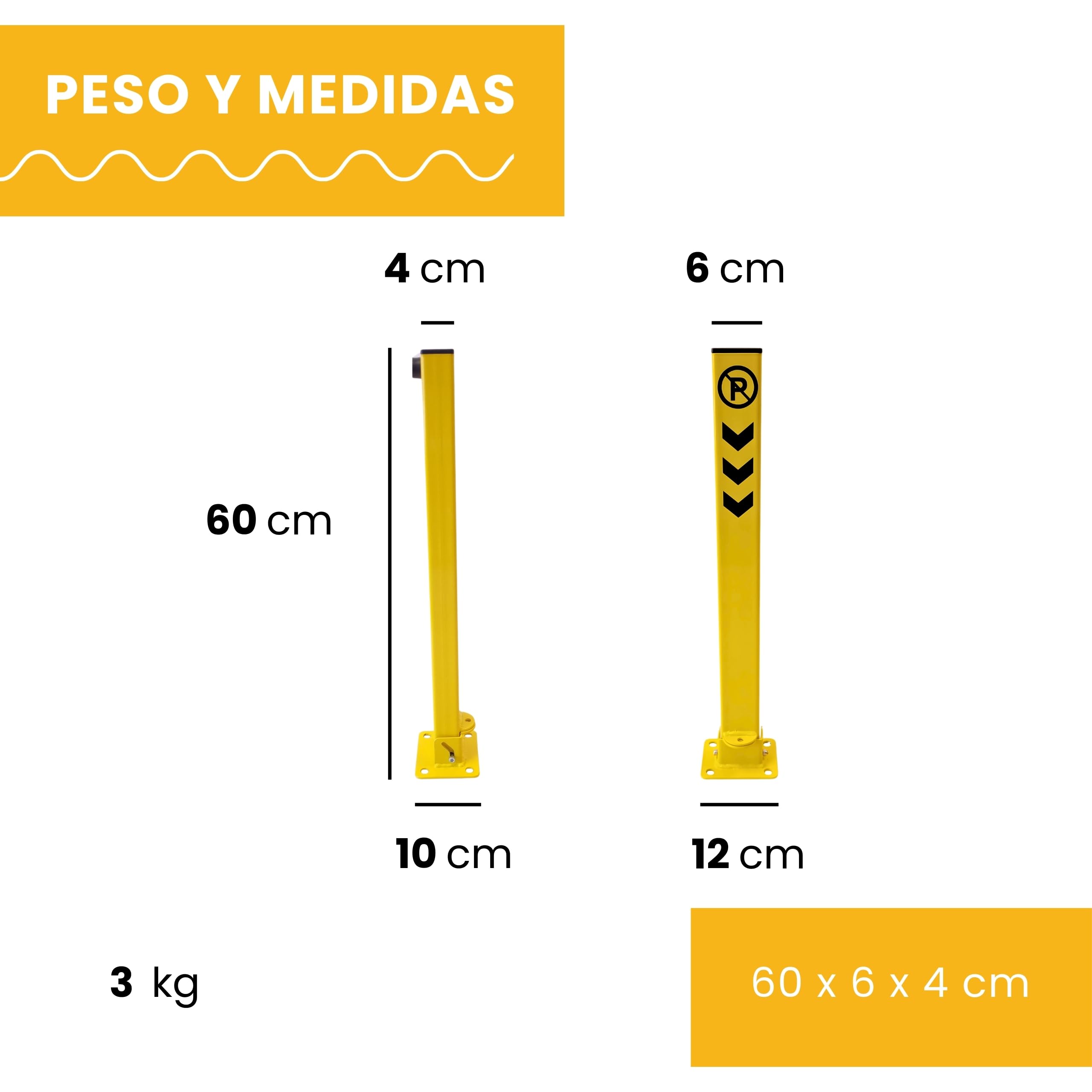 PARKING FACIL | Recinzione per parcheggio/Cepo Parcheggio Modello Palo | Blocco manuale con lucchetto | Colore giallo | Include viti e lucchetto | 1 pezzo