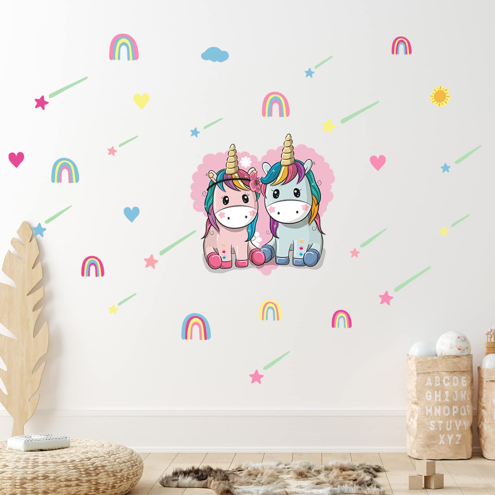 Wandtattoo Kinderzimmer Rosa Blaues Einhorn Leuchtsterne Kinderzimmer Wandsticker Wandsticker Kinderzimmer Glow in the Dark Wandtattoo Kinderzimmer Mädchen Junge für Wanddeko Geschenke 2 Stück