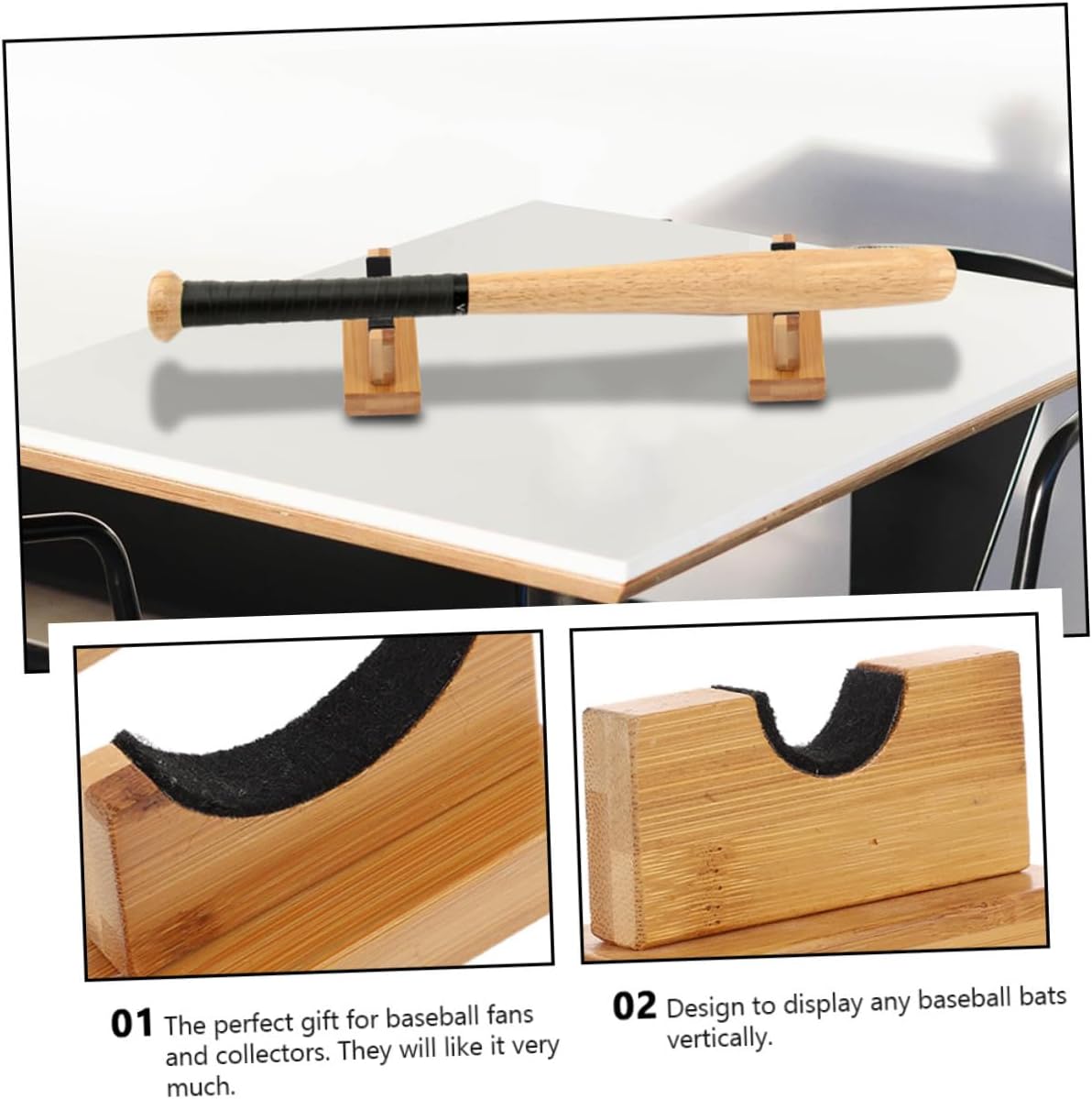 2 Sets Baseball Bat Holder Wall Mount Storage Brackets for Softball Hockey Stick Supports Home Display Decoration