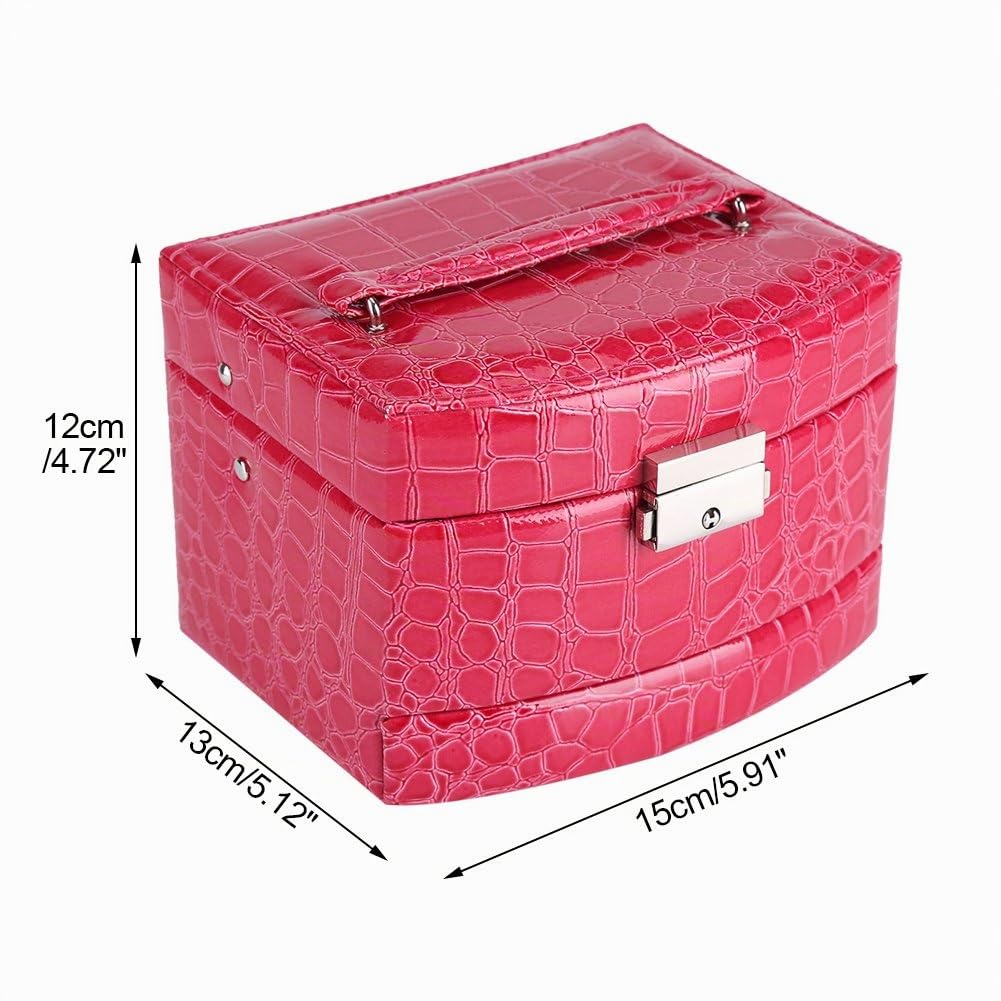 Yosoo 3 strati Jewelry Box con specchio e manico per collane, anelli, collana, ciondoli, spille Storage Rose Red