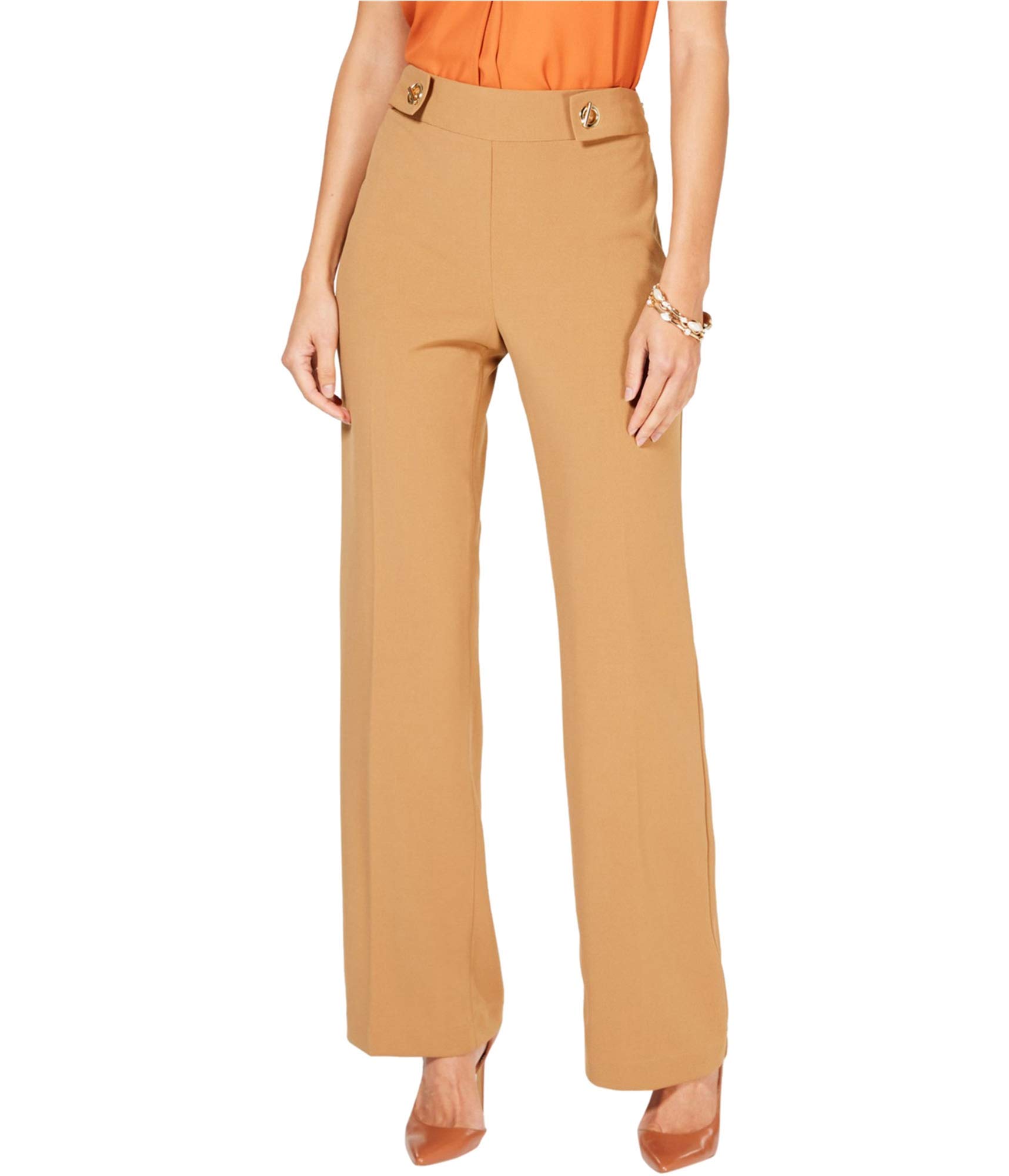 I-N-C Womens Toggle Detail Casual Wide Leg Pants Brown 10 Regular