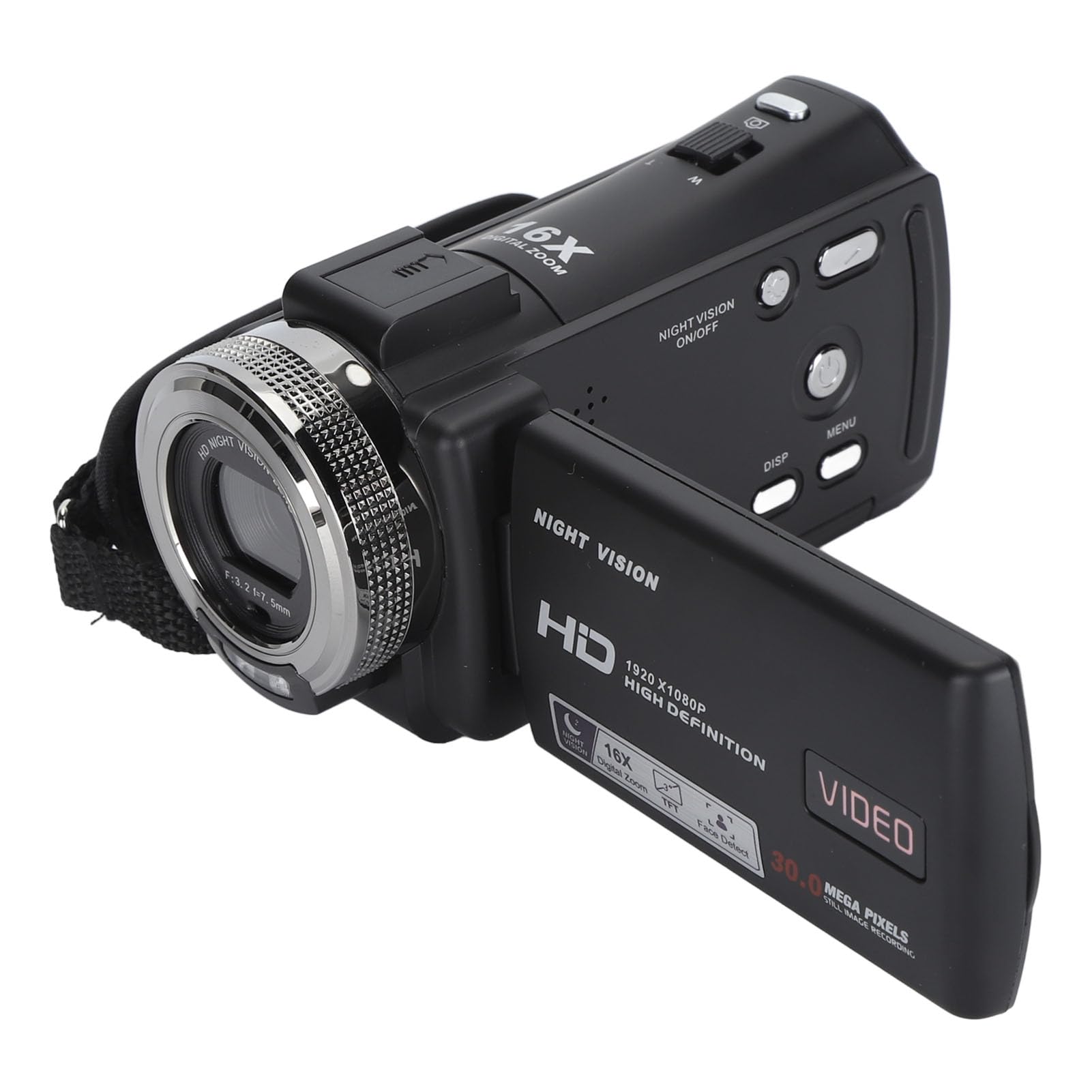 Videocamera Full HD 1080P 30MP, Registrazione Video Digitale Handycam Con Schermo LCD TFT da 3,0 Pollici, Zoom Digitale 16X e Visione Notturna a Infrarossi