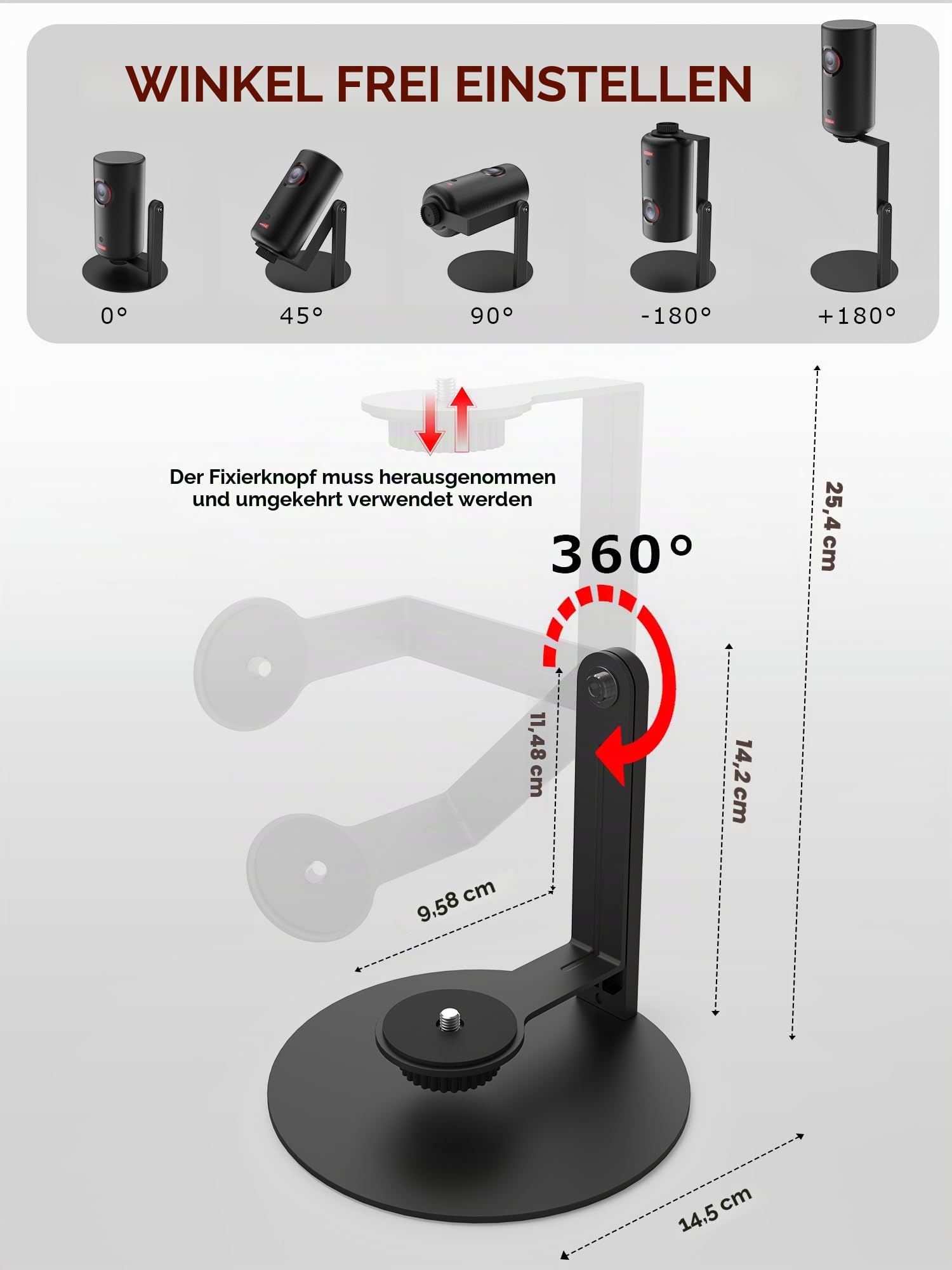 Mini Beamer Ständer Halterung für Nebula Capsule Serie(3/Air/Pro) & XGIMI Halo+, 360° Drehbar, 1/4-Zoll-Schraube, Schwarz