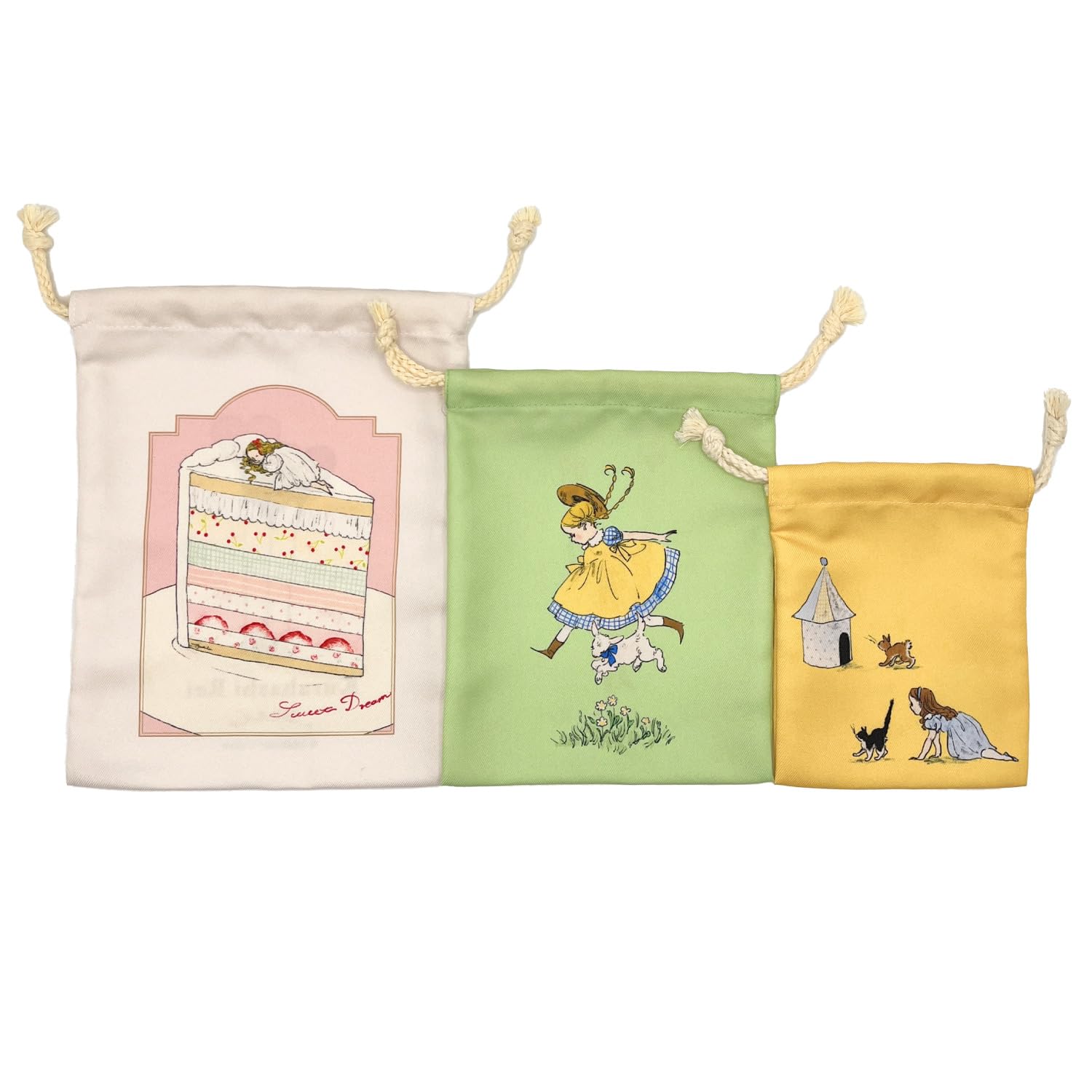 Kurahashi Rei 3P Drawstring Pouch YE Yellow KHR008 Kurahashi Rei 3-Piece Set 3-Piece Pouch Small Item Case Bag In Bag Miscellaneous Goods : Home & Kitchen