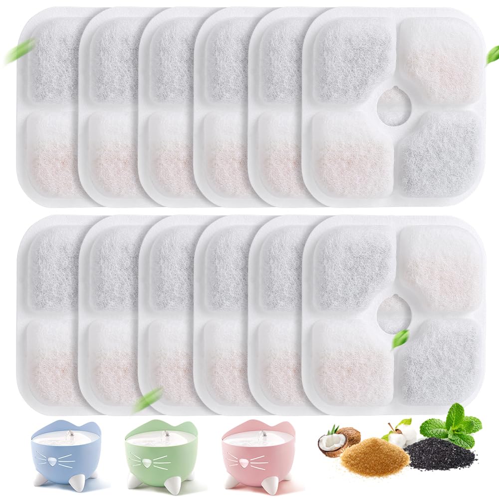 12 Pack Cat Water Fountain Replacement Filters Fit for 2.5L (84.5 fl oz) Water Pet Cat Drinking Fountain Filter Automatic Pet Water Dispenser Fountian Replacement Filter (White