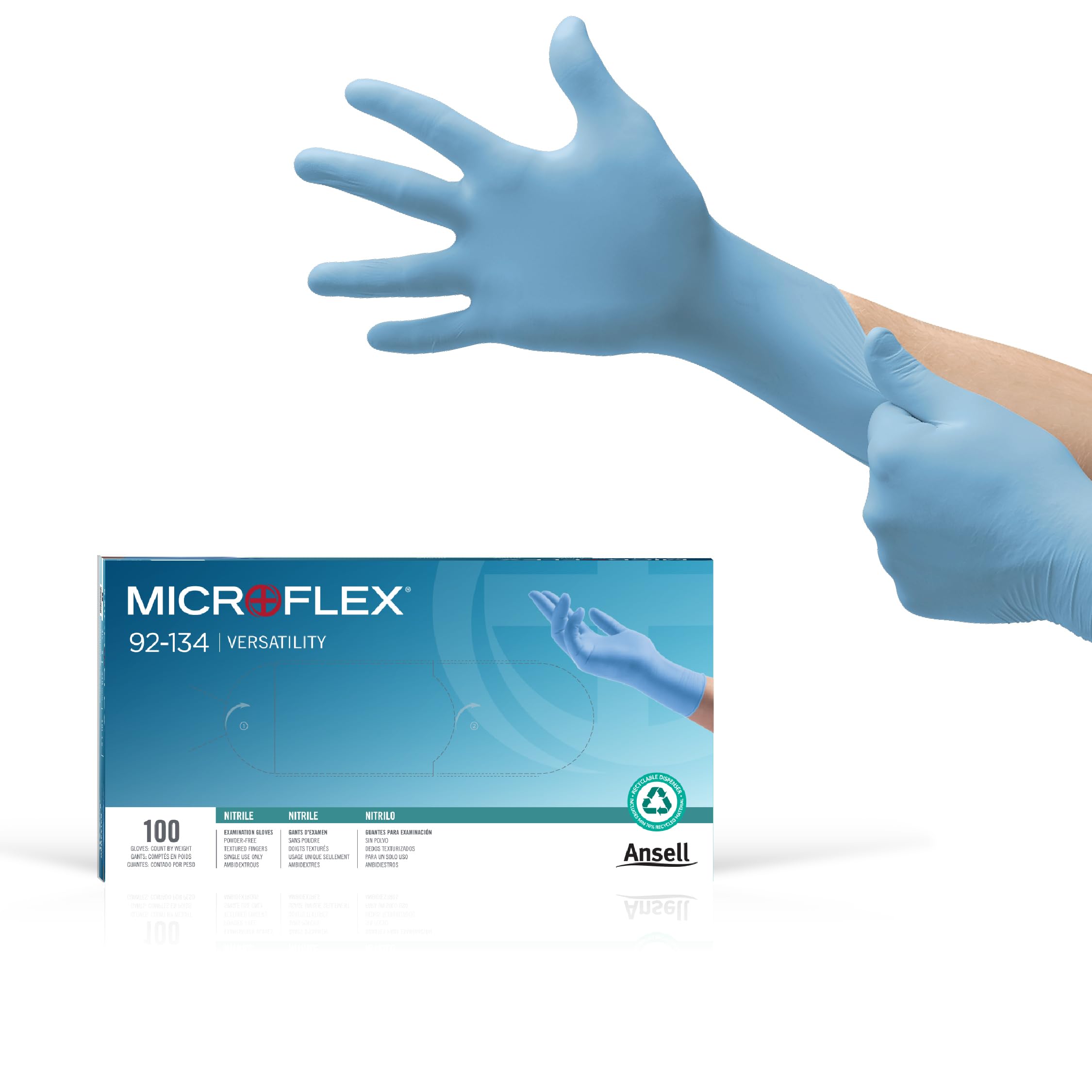 MICROFLEX 92-134 Disposable Powder-Free Nitrile Gloves for Dentistry, Cleaning w/Textured Fingertips - XL, Blue (Box of 100)