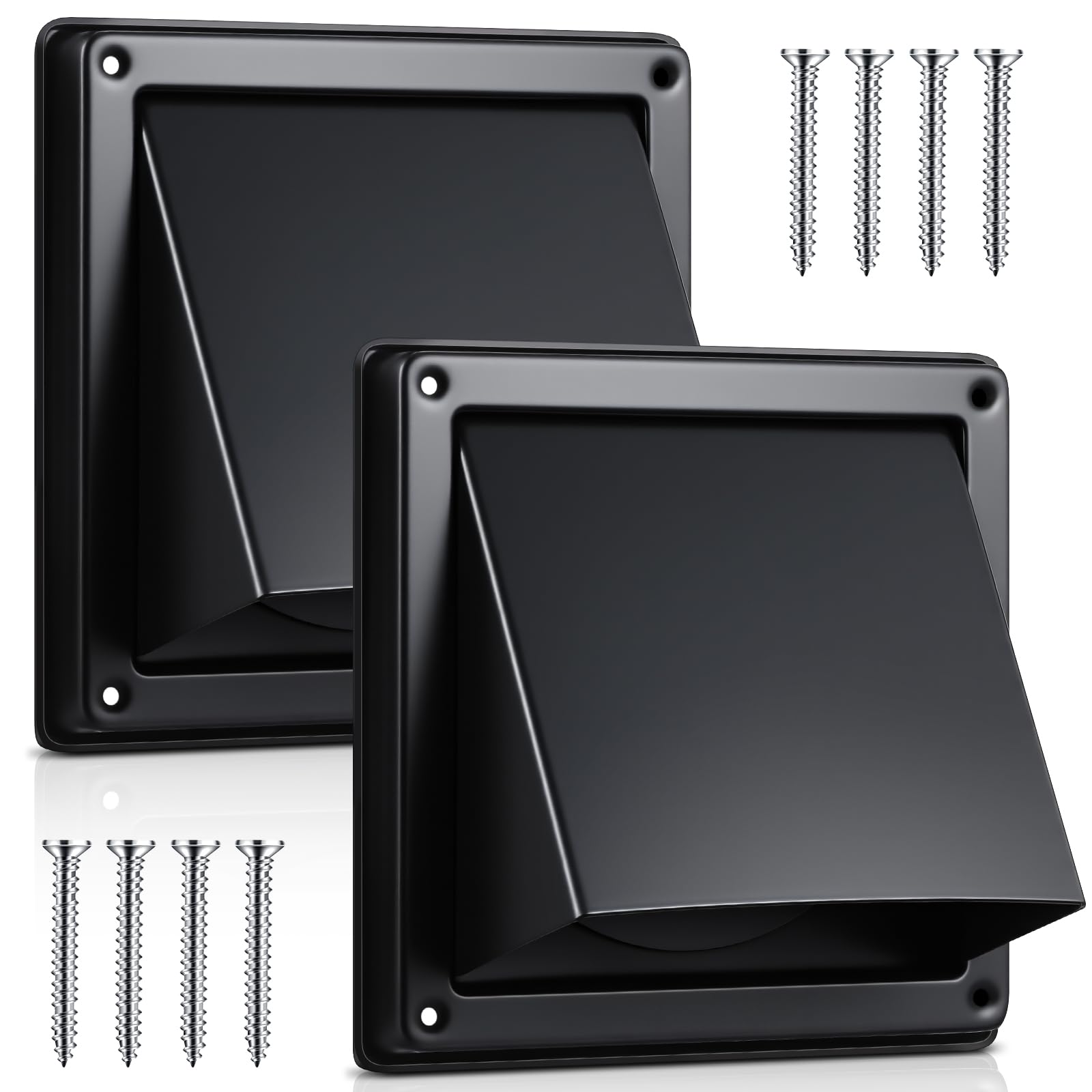 Gisafai 2 Pcs 4" Dryer Vent Cover Outside, Stainless Steel External Extractor Wall Vent with Cushioned Non Return Flap &amp; Rubber Gaskets for Home Bathroom Exhaust Fan Cove (Black)