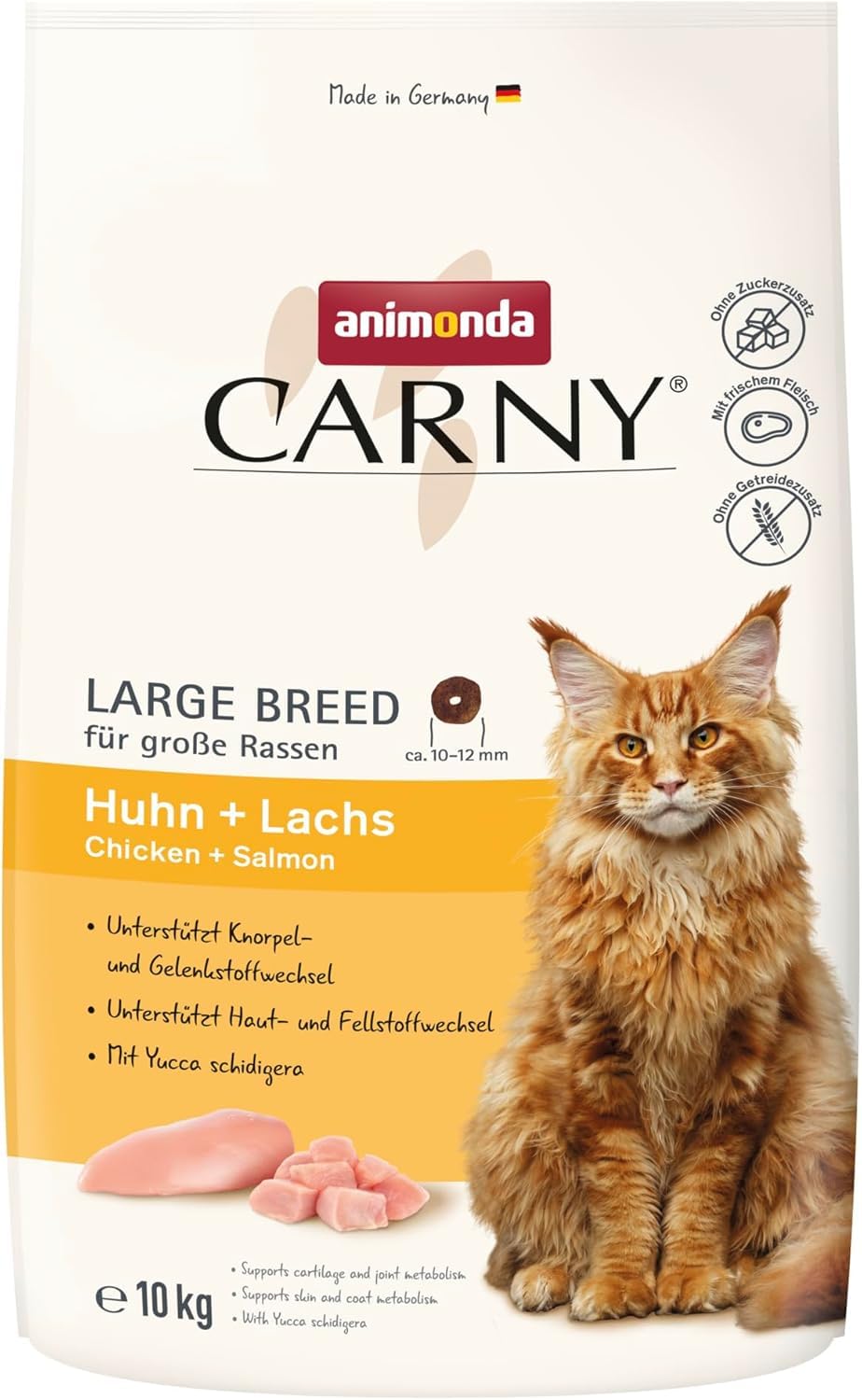 animonda Carny Alimento seco para Gatos Pollo + salmón (1 x 10 kg), Comida Seca para Grandes Razas de Gatos sin azúcar ni Cereales, croquetas Grandes con Mucha Carne de Pollo y Pescado