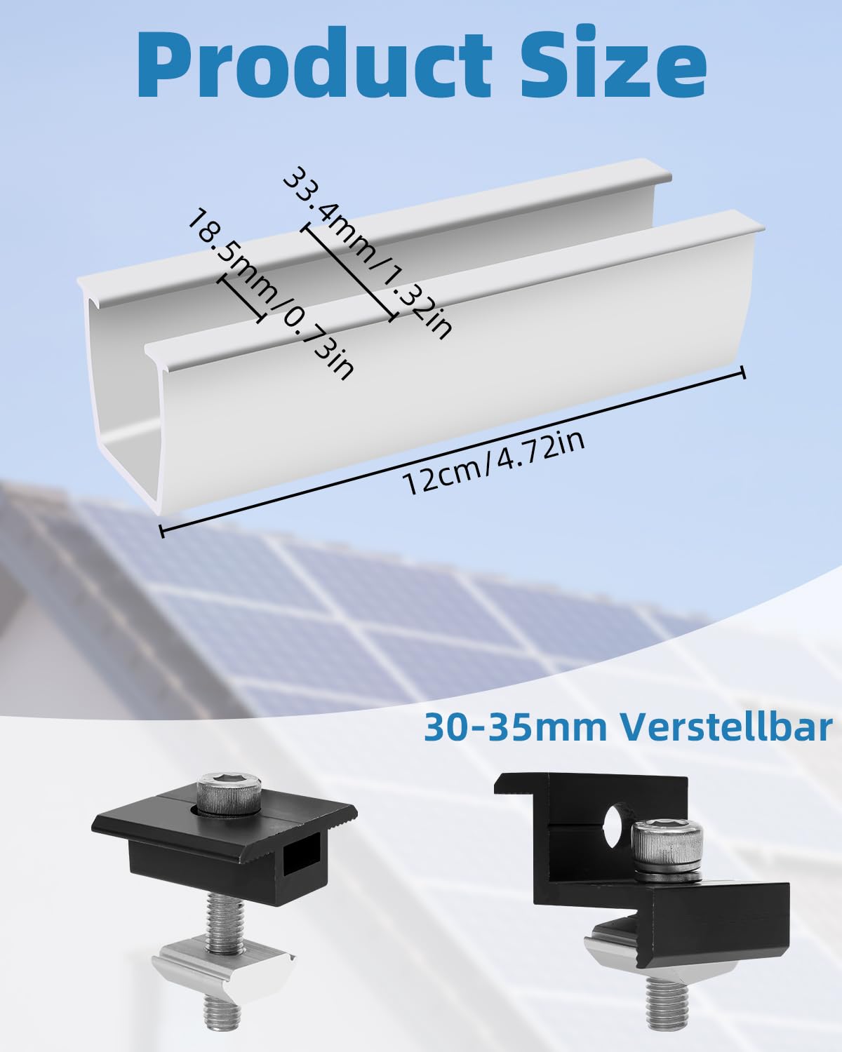 Kit di supporto solare per tetto in metallo 12cm,fissaggio pannelli fotovoltaici (30 – 35 mm) staffe a l per pannelli solari,Kit Staffe Fotovoltaico,Piastra per Tetto Piatto,per Camper Solare
