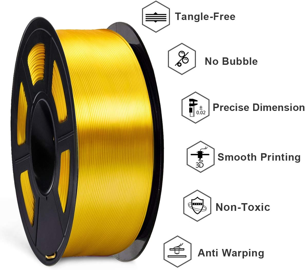 SUNLU Silk PLA Filament 1.75mm, Neatly Wound Shiny PLA 3D Printer Filament, Dimensional Accuracy +/- 0.02mm, Fit Most 3D Printers, Good Vacuum Packaging, 1kg Spool(2.2lbs), 330 Meters, Silky Gold - Image 3