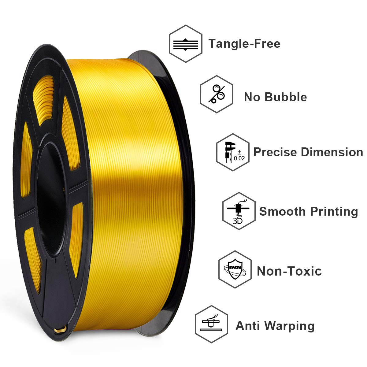 TOP оƒƒERS SUNLU PLA Silk LightGold Filament 1.75mm 3D Printer Filament, 1KG 2.2 LBS Spool 3D Printing Material, Shiny Metallic PLA Silk Filament