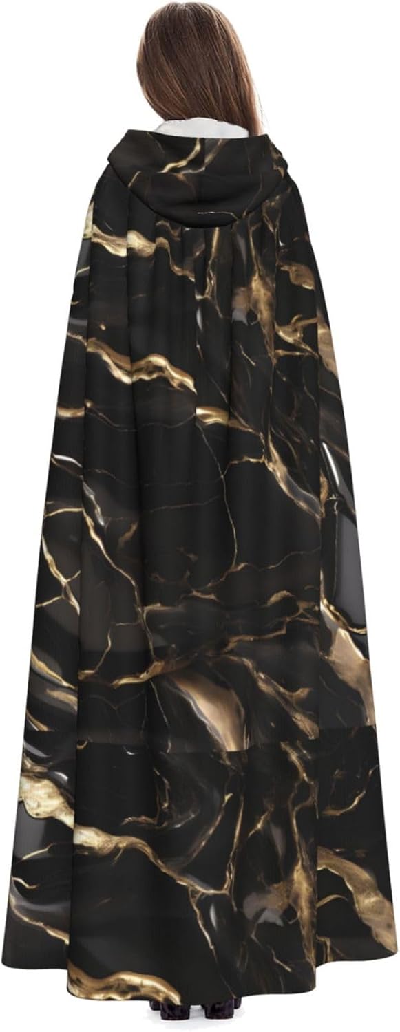Black Gold Marble Men Women Halloween Role Play Party Decoration Hooded Poncho