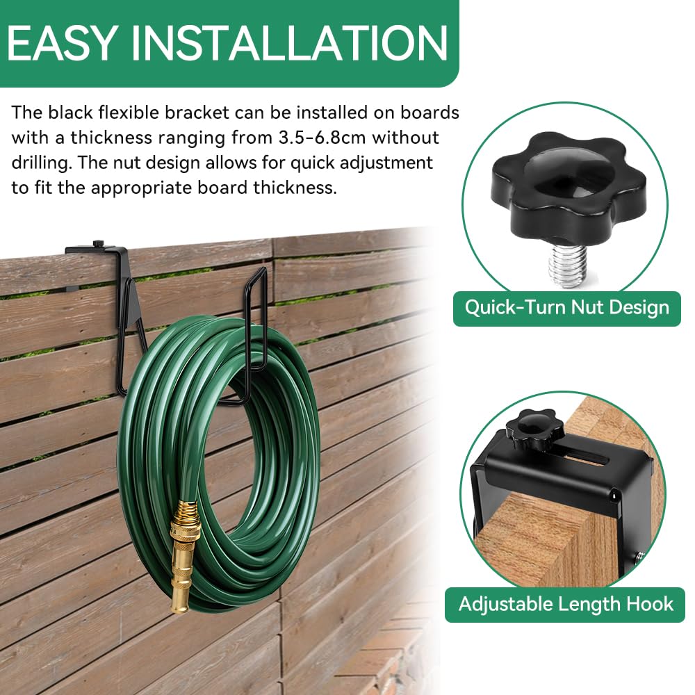 Portatubo in Metallo Supporto per Tubo da Giardino Portatubo da Parete per Tubi Gancio per Tubo Nero per Giardino, Piscina, Recinzione per Tubo dell'acqua, Cavo di Prolunga
