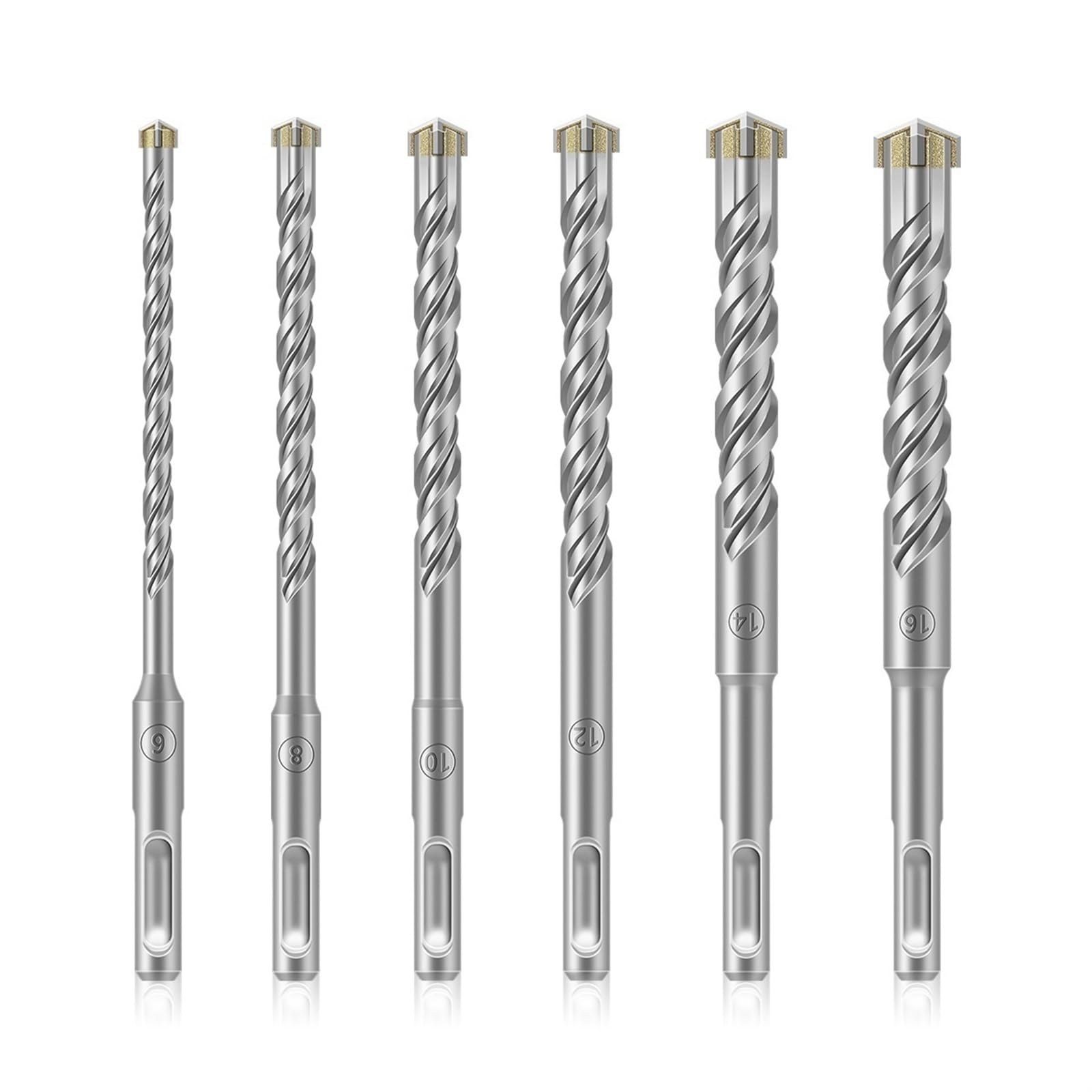 Zestaw wierteł SDS-Plus, Zestaw 6 wierteł do młotów obrotowych z węglika wolframu 6-16 mm x 160 mm do betonu i cegły(6pcs 160mm)