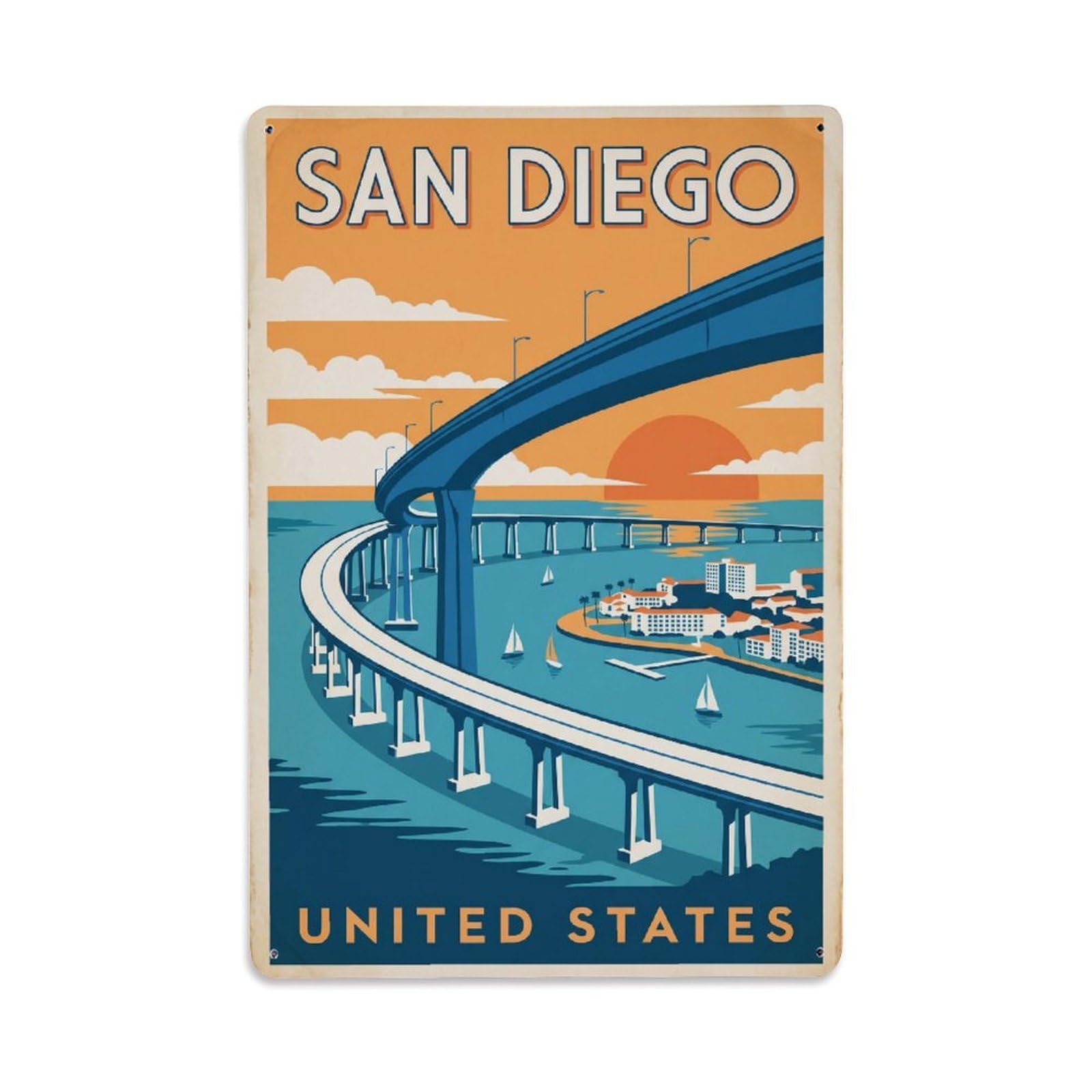 Xanthor Style Usa San Diego Vintage Travel Metal Tin Sign