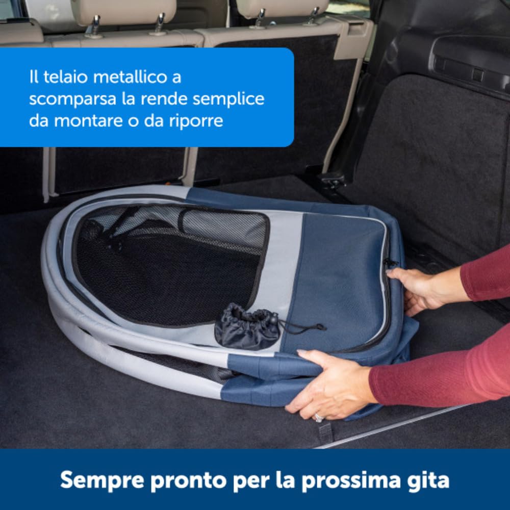 PetSafe Happy Ride - Trasportino da Viaggio Pieghevole con Struttura in Alluminio, Finestre in Rete, Tasche Portaoggetti e Accesso per Cintura di Sicurezza