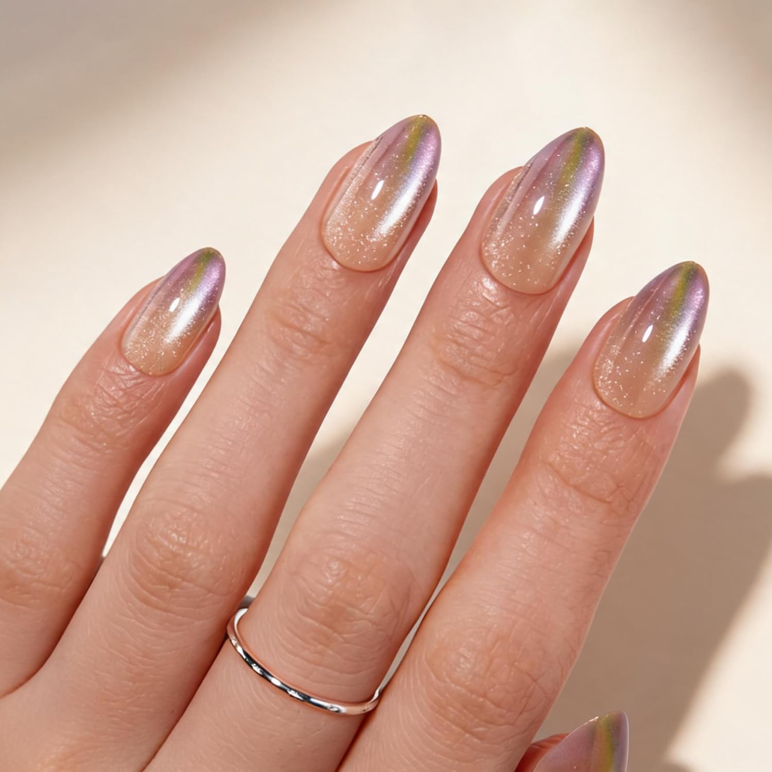 VSALON Press-on-Nägel kurz – Metallic Chrome-Nagelset für Damen