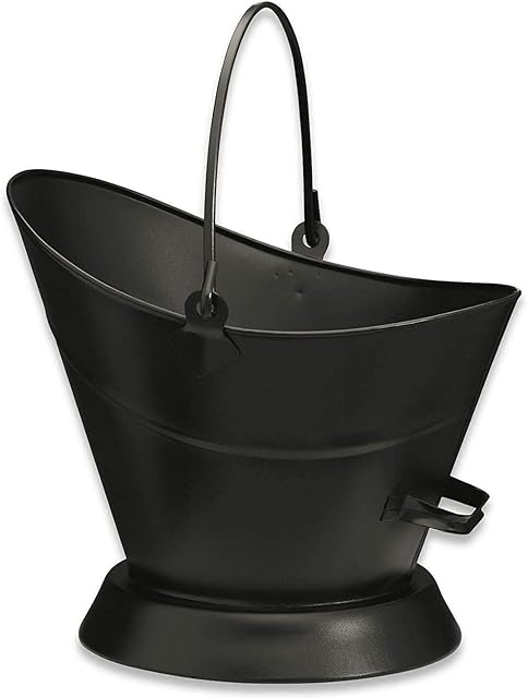 Heavy Duty Metal Fireside Waterloo Bucket Fireplace Hod Scuttle Coal Fuel Ash Wood Log Storage Option with Shovel and Poker (Black Waterloo Bucket)