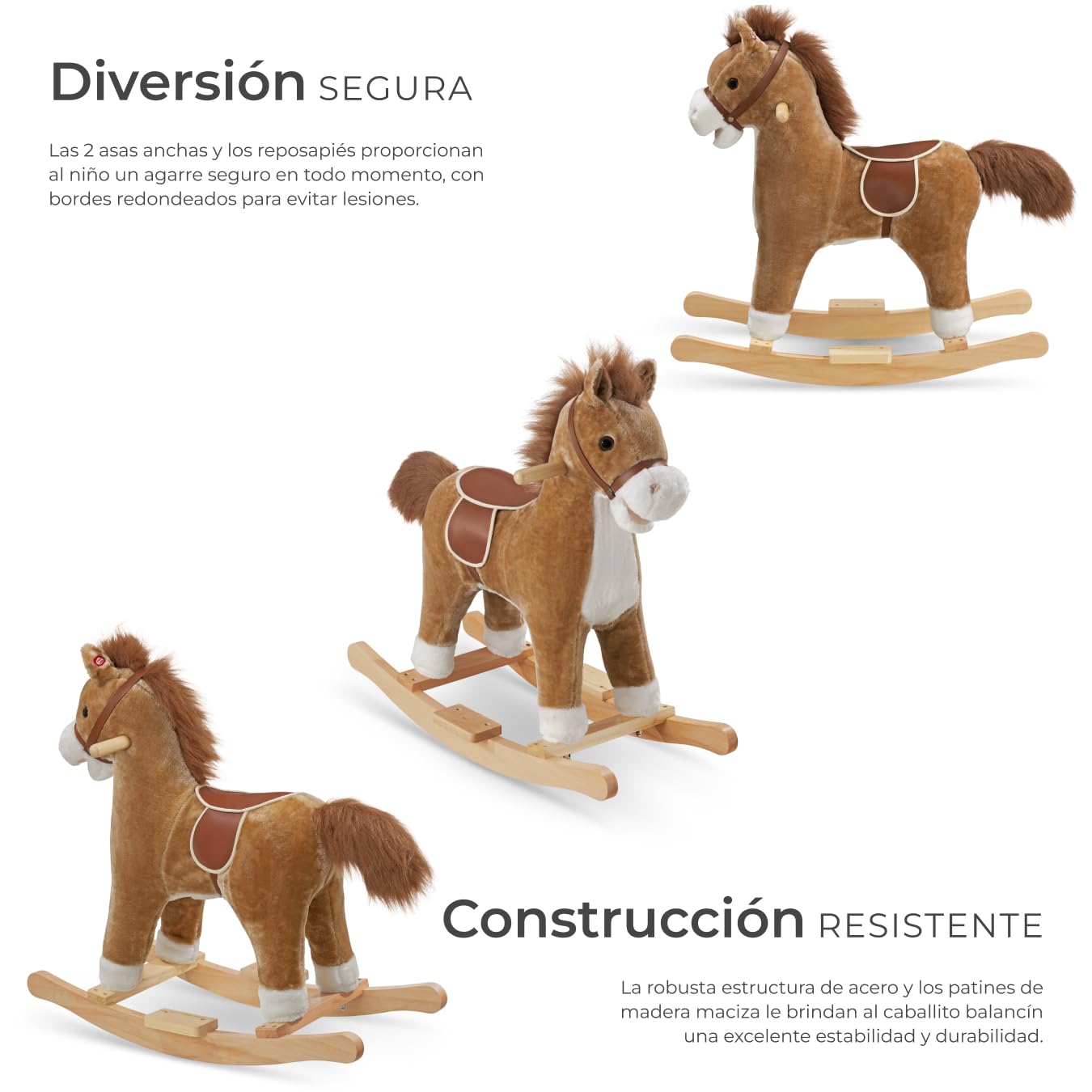 tectake® Caballo Balancin con 2 Efectos de Sonido, Estructura de Acero y Felpa Suave, Balancin Bebe, Caballo Juguete, Animales de Juguete, Juguetes Niño, Niños - Marrón