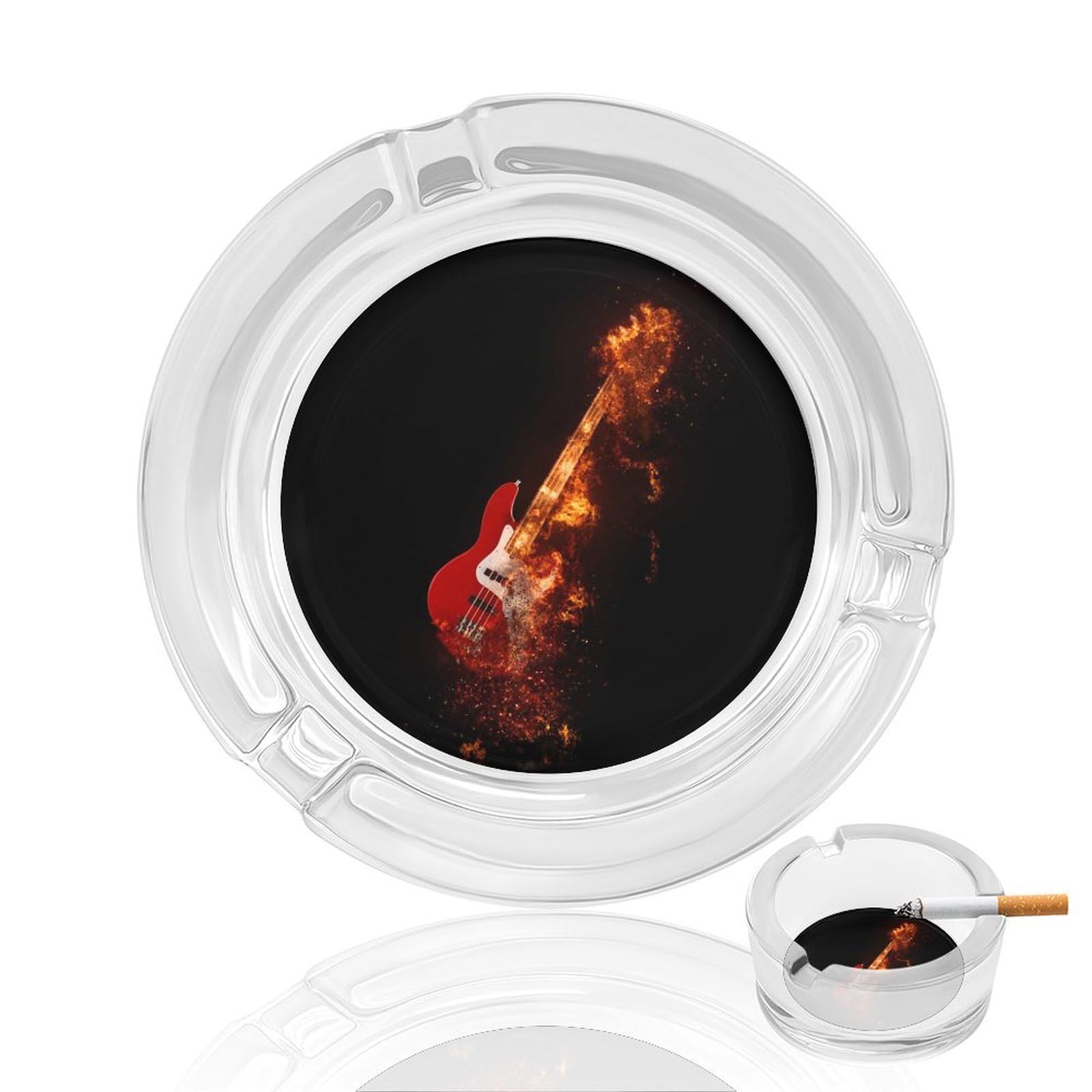 Nclqvjxzkhw Style Epic Rock Bass Guitar On Fire Glass Ashtray Round Ash Tray Smoking Trays For Home Garden Outdoor