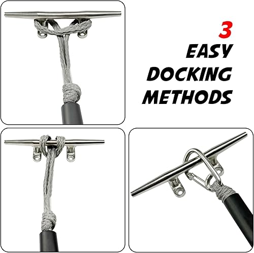 Miniatura 5 de Cuerda de amarre elástica de 3 pies para línea de acoplamiento con clip de acero inoxidable, accesorios para barcos, 2 unidades (gris, 3 pies)