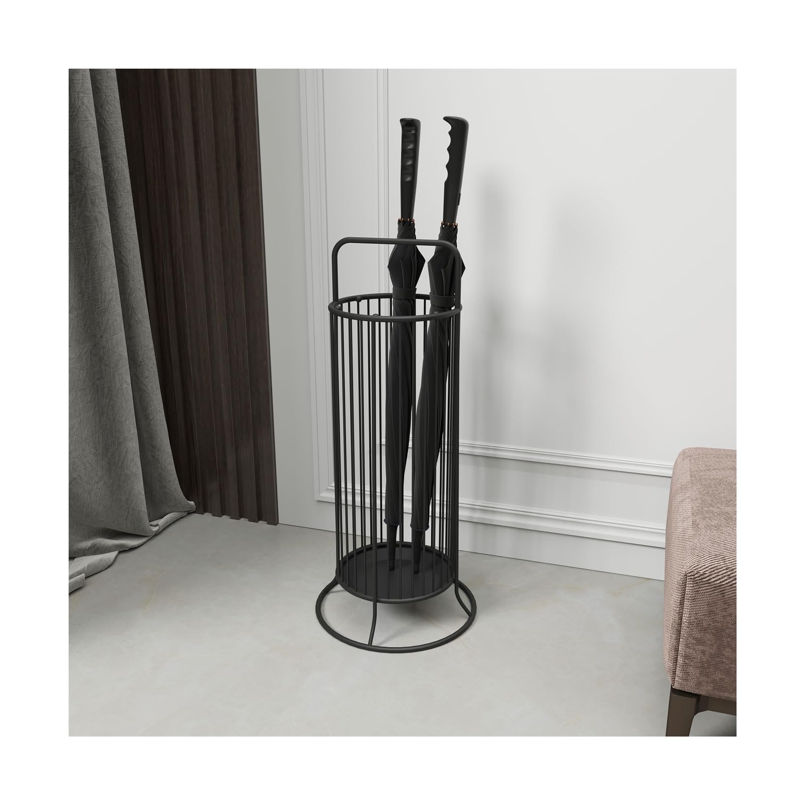 DUANHOZ Umbrella stand Metal Umbrella Stand for Entryway Freestanding Round Umbrella Holder Hollow Umbrella Organizer Bin for hallway (A)