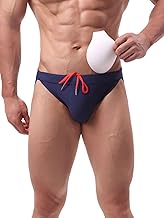 Summer Code Men's Swim Briefs Solid Bikini Padded Swimsuit Low Waist Swimwear with Adjustable Strings