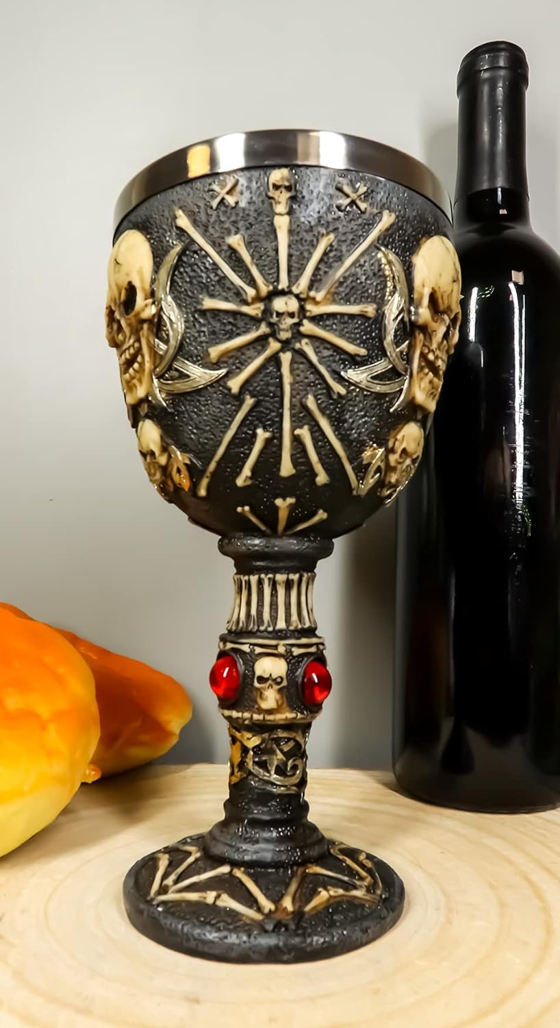 Ebros Gift Pirate Star Boneyard Ossuary Skull Sacrifice Wine Goblet Drink Chalice Cup Figurine 6oz