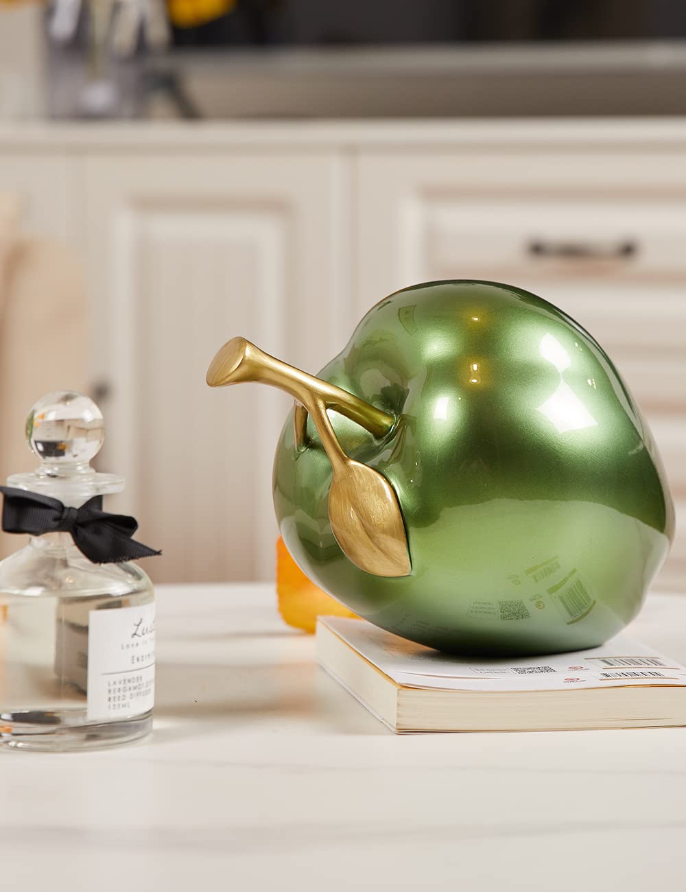 Apfel Skulptur Statue Moderne Kunst Deko Figur Abstrakte Arts Geschenk für Wohnzimmer Esszimmer Schlafzimmer Grün 18cm