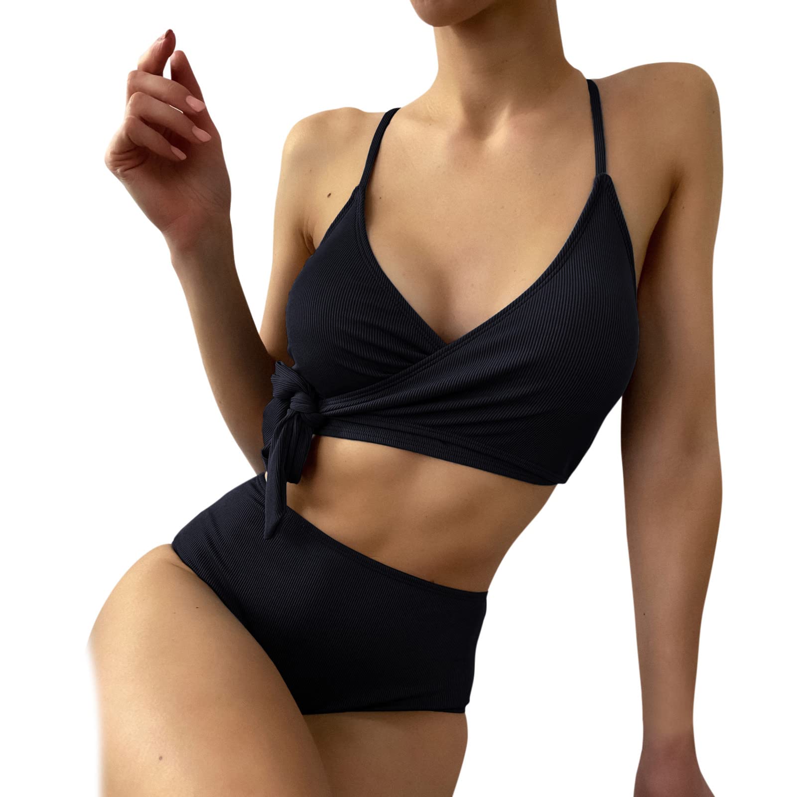 Ensemble bikini pour femme avec short noir taille haute M - 8