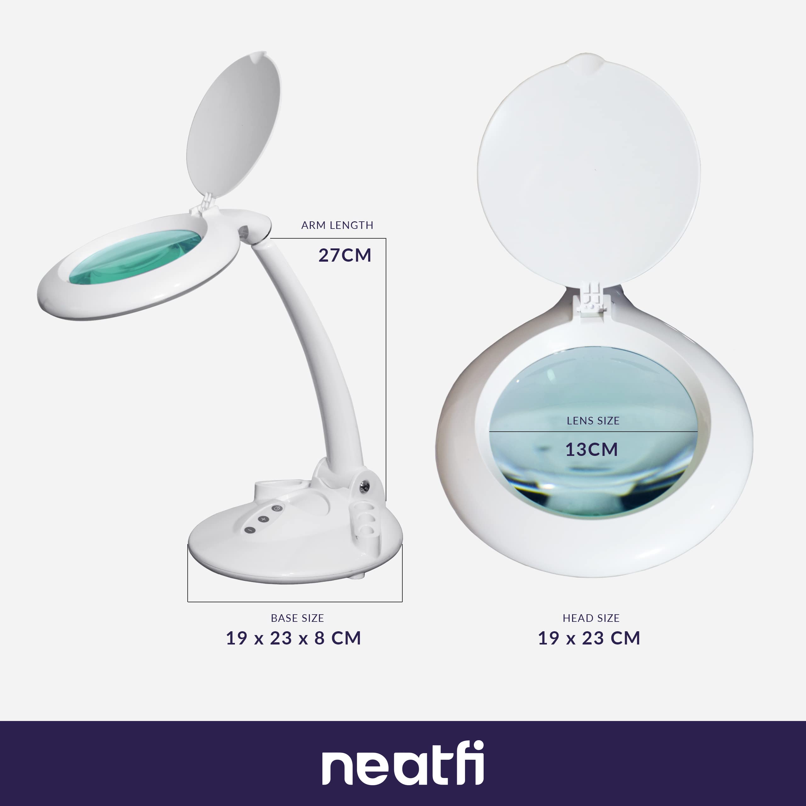 Neatfi Elite Lampa z lupą LED z osłoną przeciwpyłową, przyciemniana, 60 szt. SMD LED, temperatura barwowa 6500K, 20 000 godzin znamionowy czas eksploatacji Idealna do domu (12.7 CM, Biały)