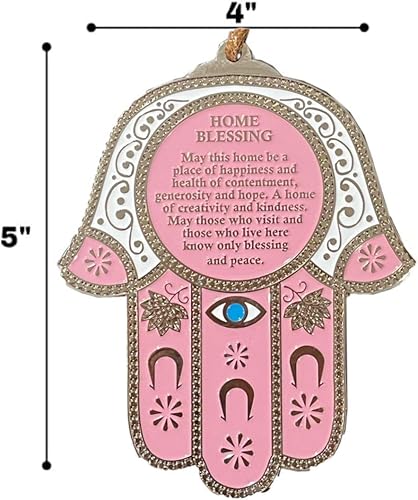 Vista 2 de Hamsa Wall Decor - Amuleto de protección contra el mal de ojo rojo/azul para el hogar/negocios, amuleto de buena suerte en inglés/Hebrew Blessings