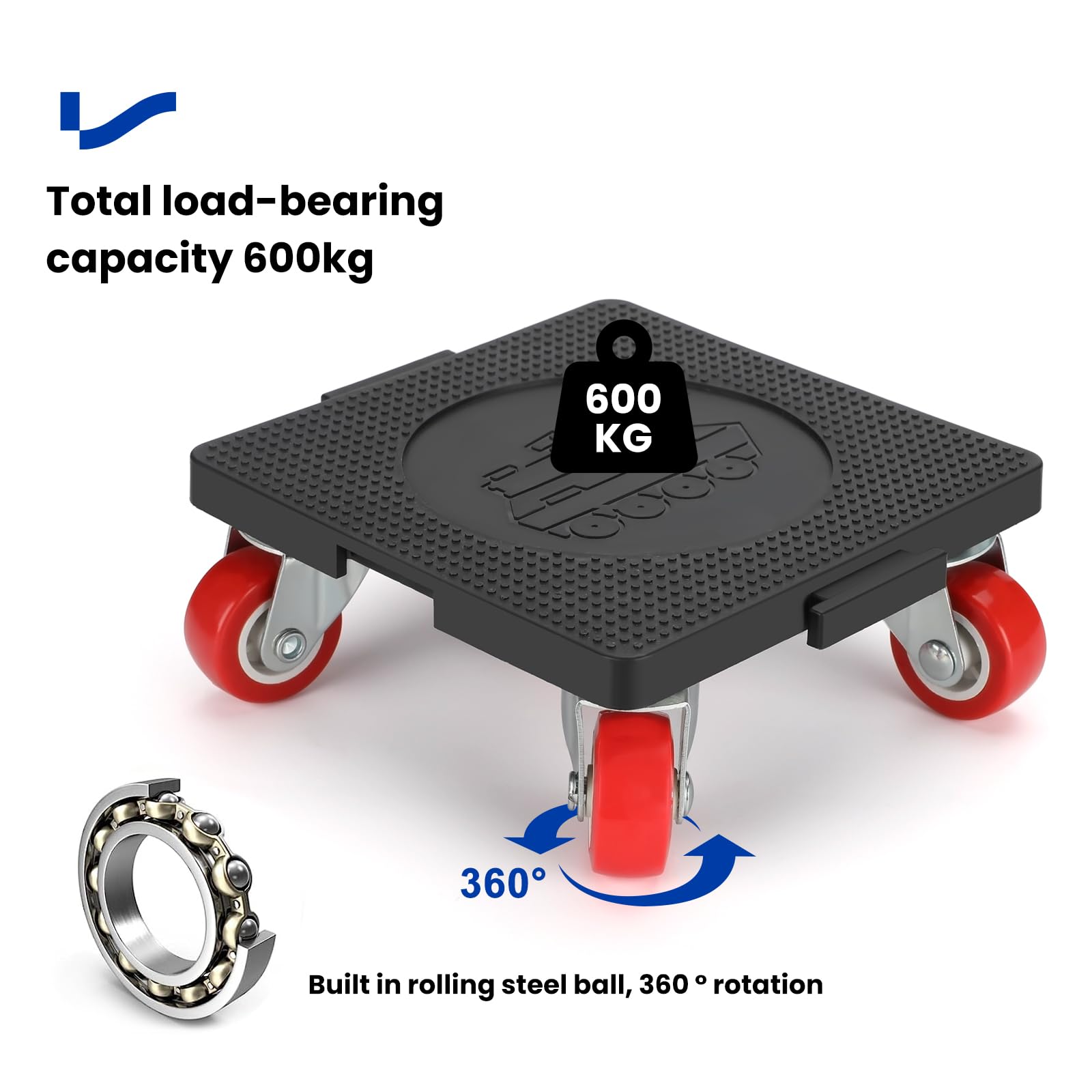 LONTAN Rotelle per il trasporto di mobili, con capacità di carico di 500 kg, 4 rotelle per il trasporto, 5 ruote di rotazione a 360°, sollevatore per mobili pesanti