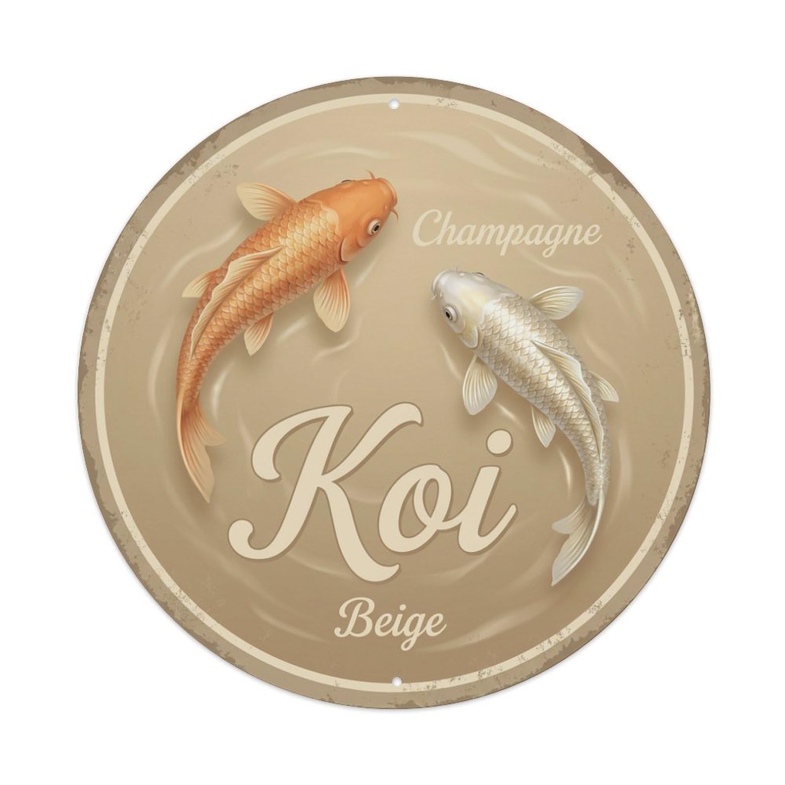 Koi Fish Champagne Beige Waters Light Gold Elegant Refined Metal Tin Sign